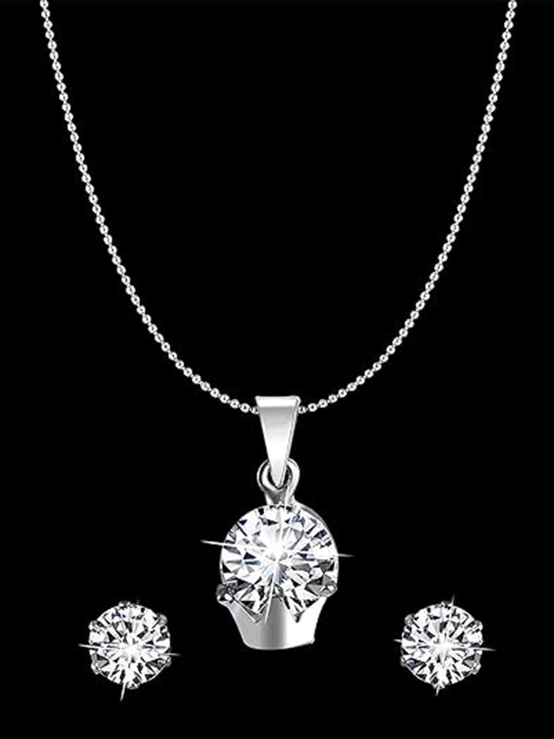 

Vighnaharta Rhodium-Plated Cubic Zirconia Studded Quirky Pendants with Chains, Silver