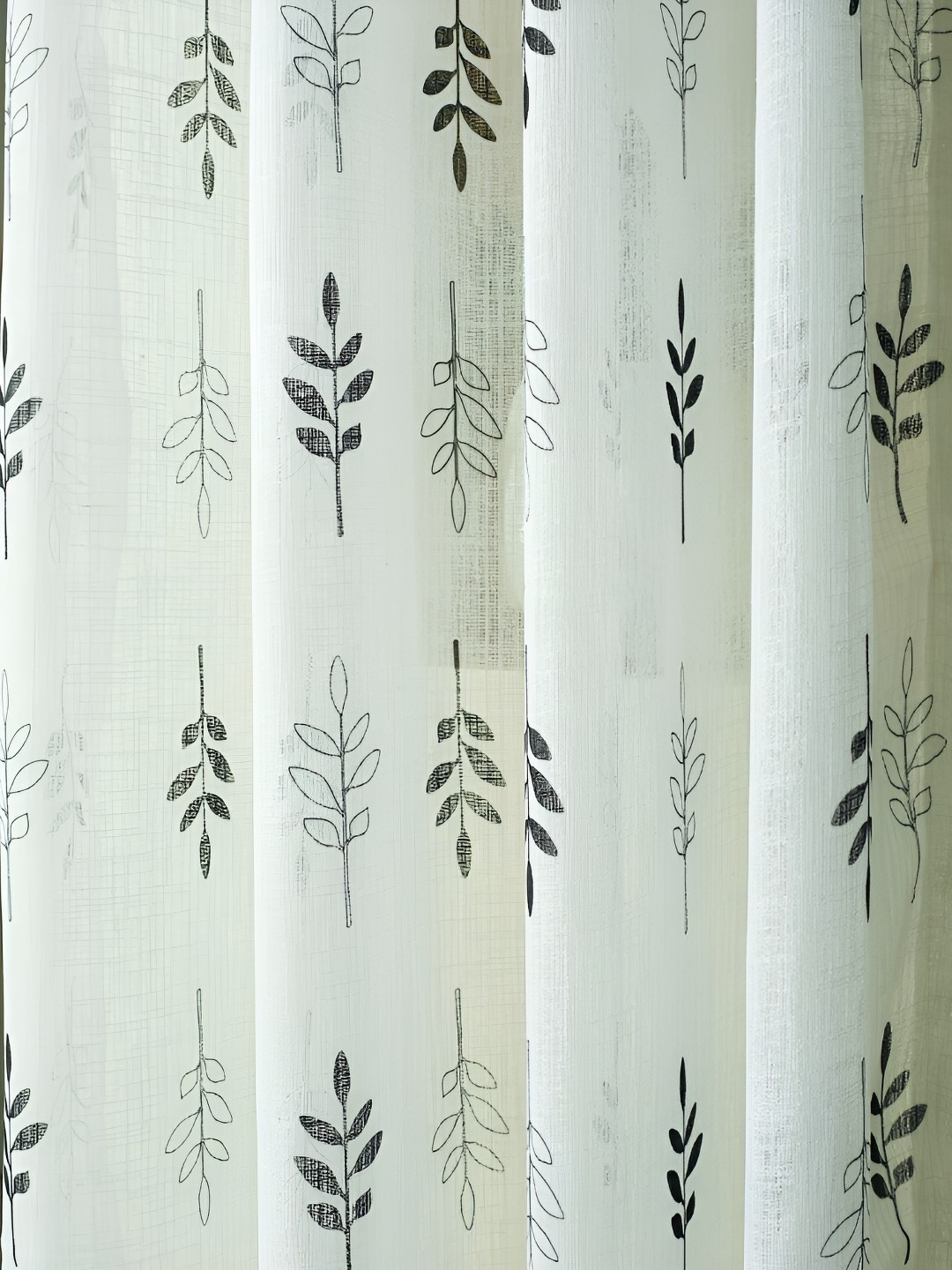 

HOMADORN White & Green 2 Pieces Floral Sheer Door Curtain
