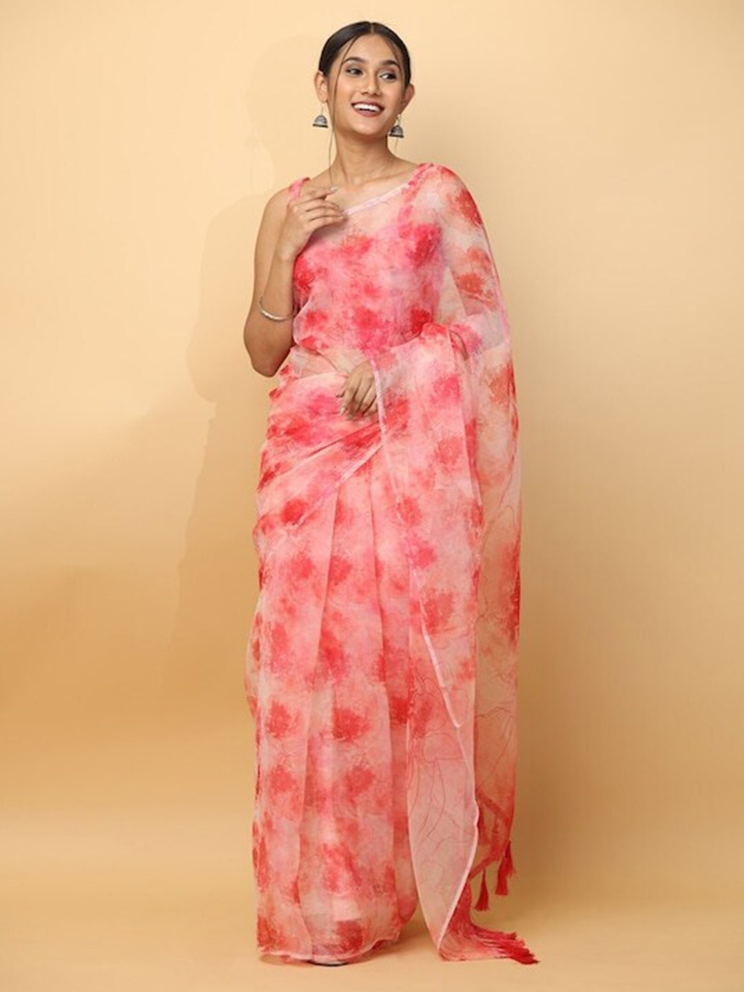 

PATLIPALLU Floral Printed Organza Saree, Pink