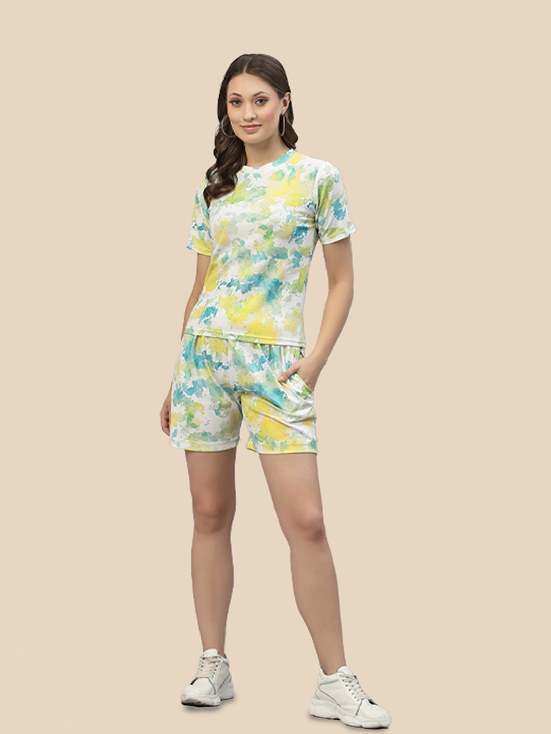 

N N ENTERPRISE Printed T-Shirt & Shorts Co-Ords, Yellow