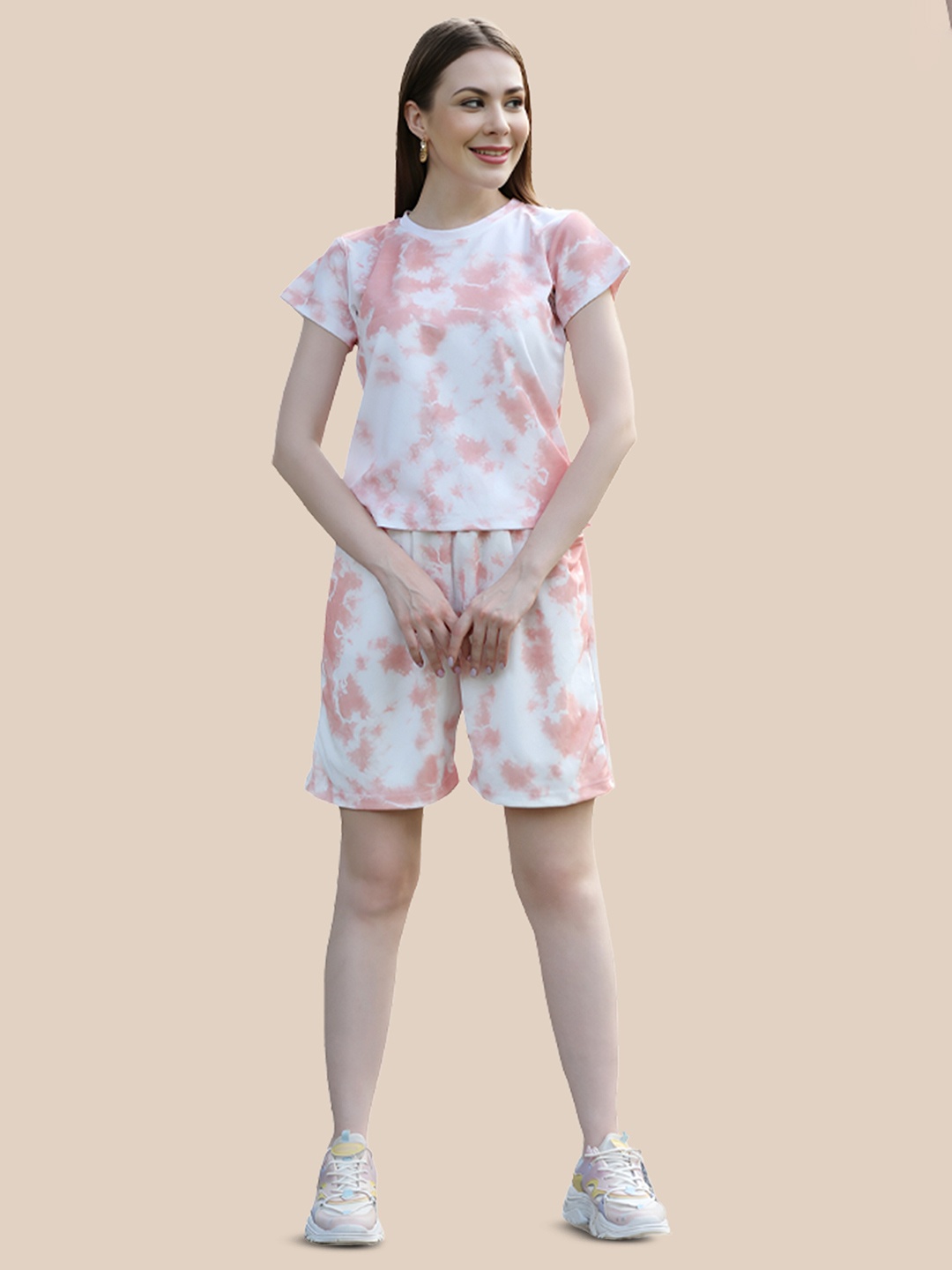 

N N ENTERPRISE Abstract Printed T-shirt & Shorts Co-Ords Set, Orange