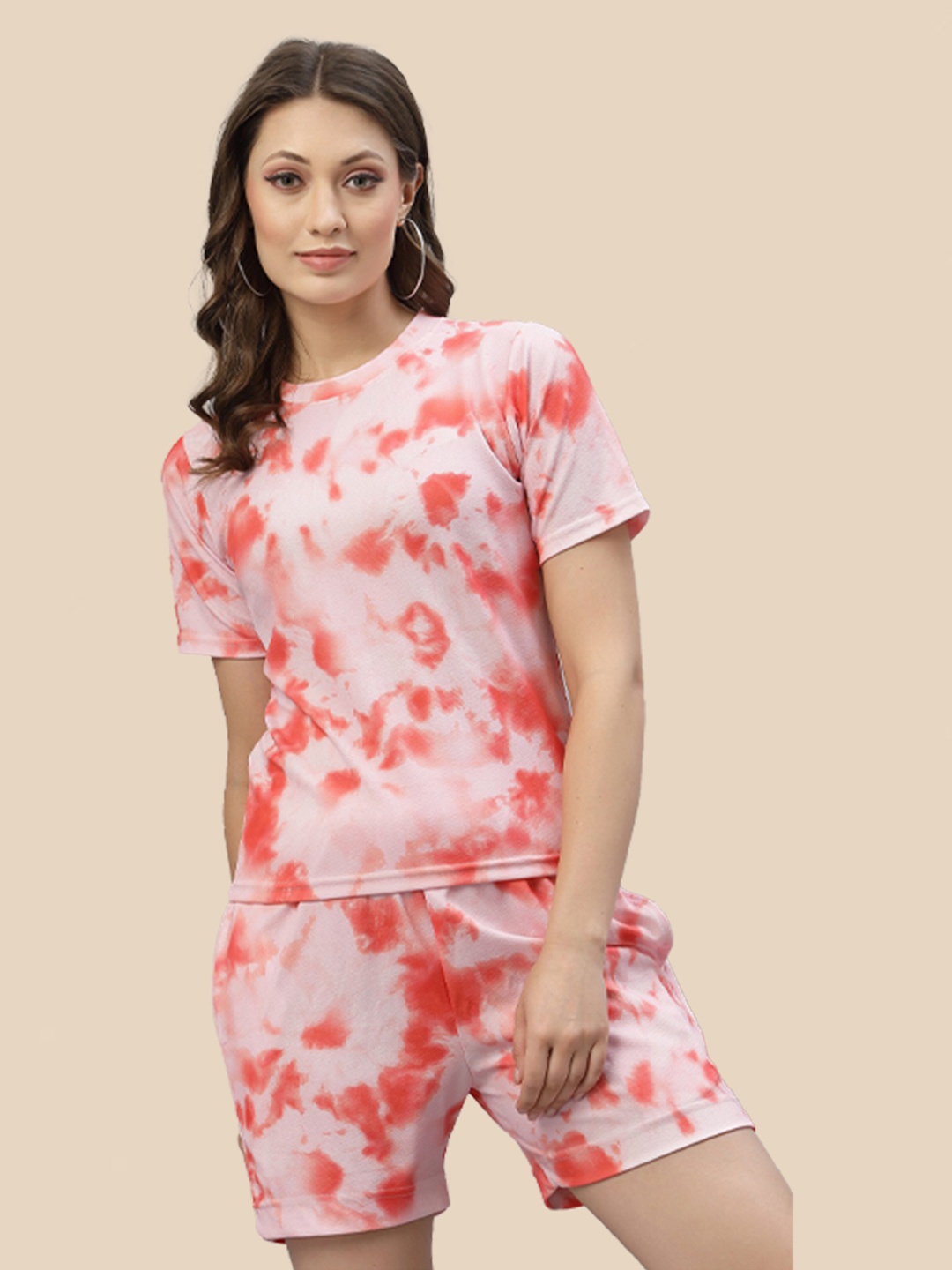 

N N ENTERPRISE Tie & Dyed T-Shirt With Shorts, Orange