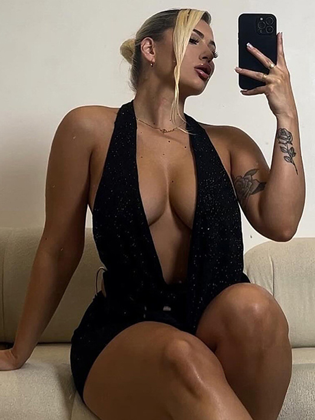 

LULU & SKY V-Neck Bodycon Dress, Black