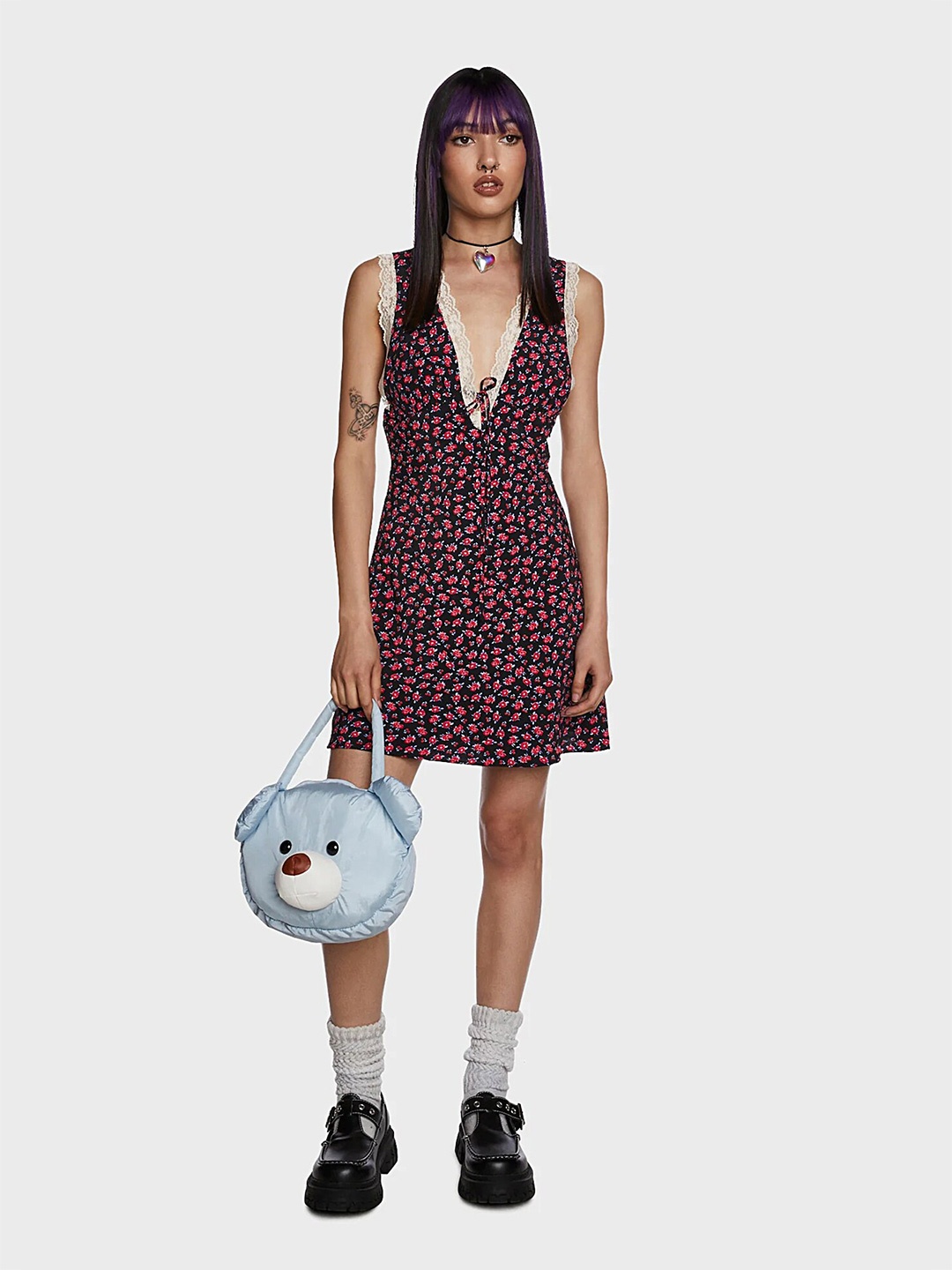 

LULU & SKY Floral Printed A-Line Dress, Black