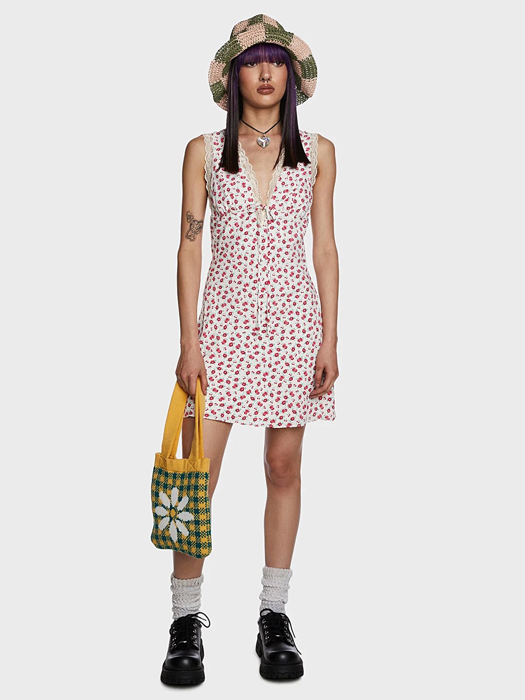 

LULU & SKY Floral Printed V-Neck A-Line Dress, White