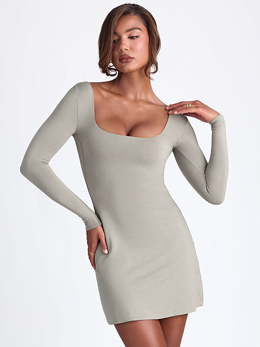 

LULU & SKY Long Sleeves Tie Up Sheath Mini Dress, Grey