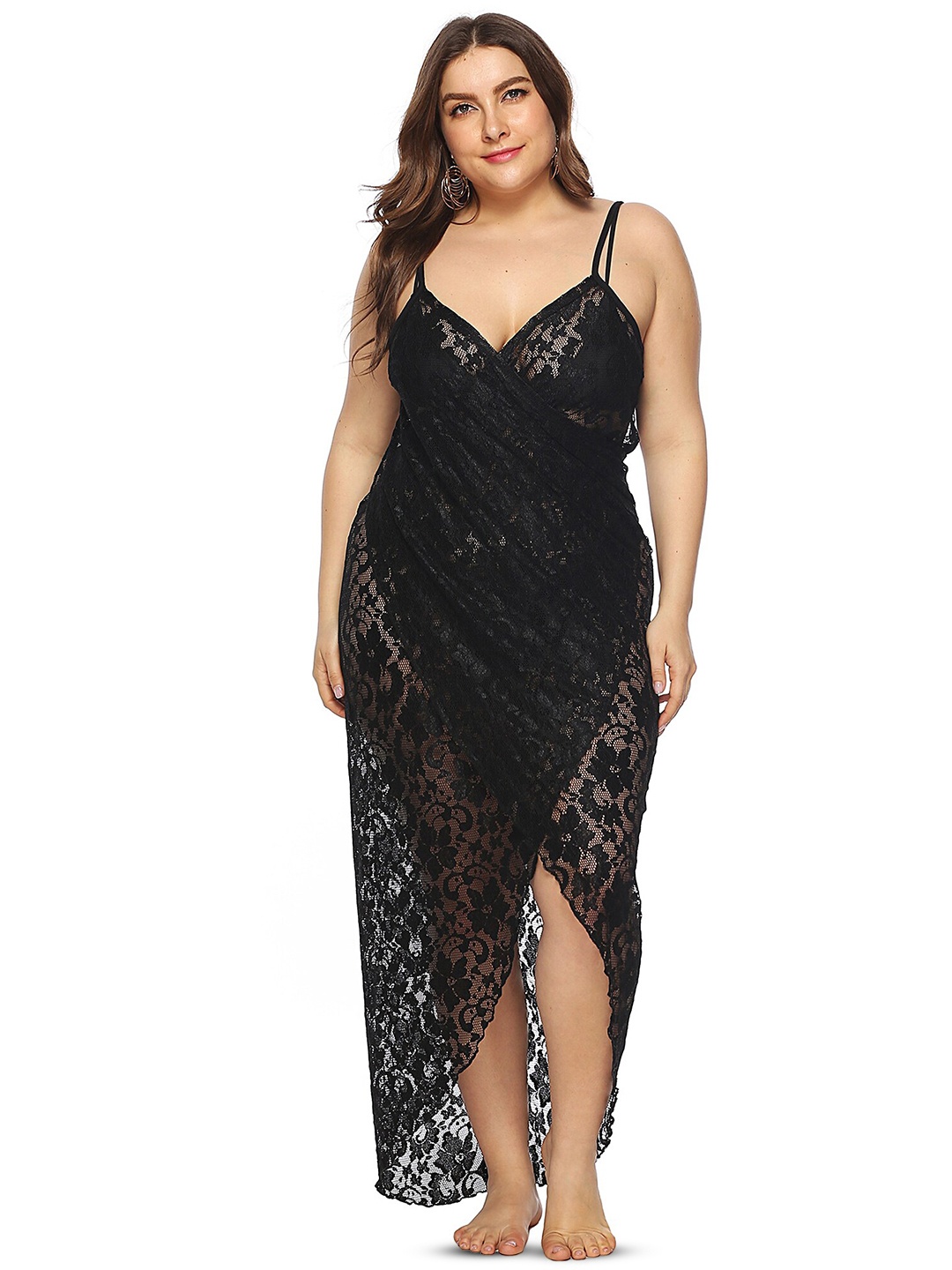 

LULU & SKY Plus Size Self Design Shoulder Straps Baby Doll, Black