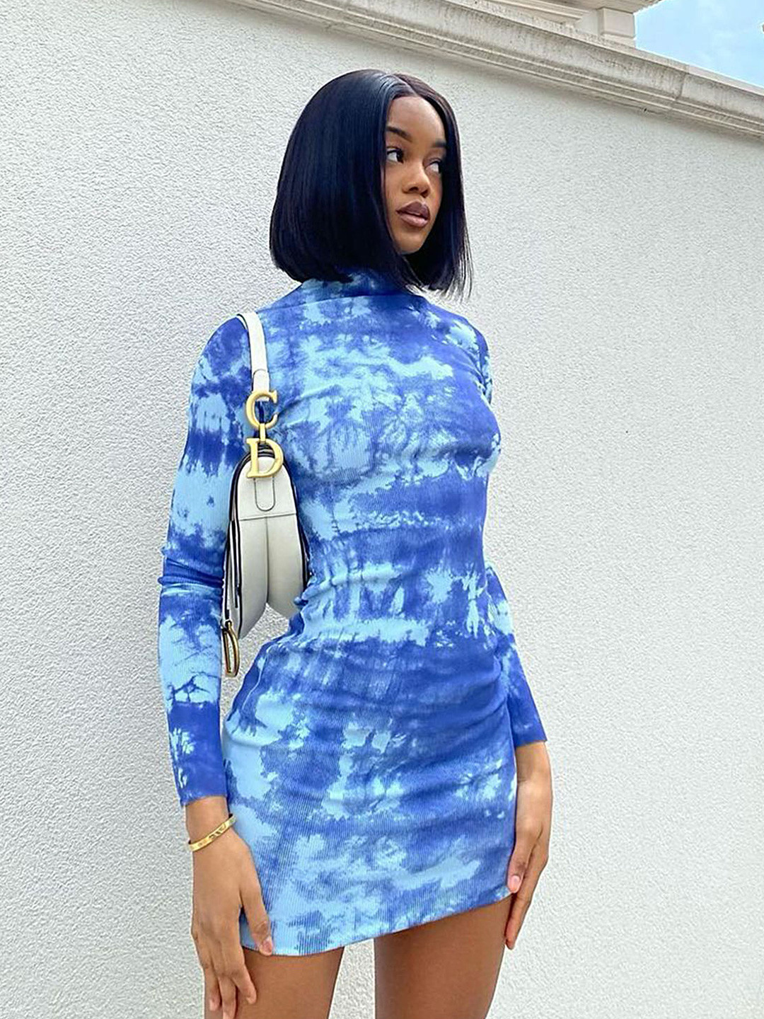 

LULU & SKY Tie And Dye High Neck Sheath Dress, Blue