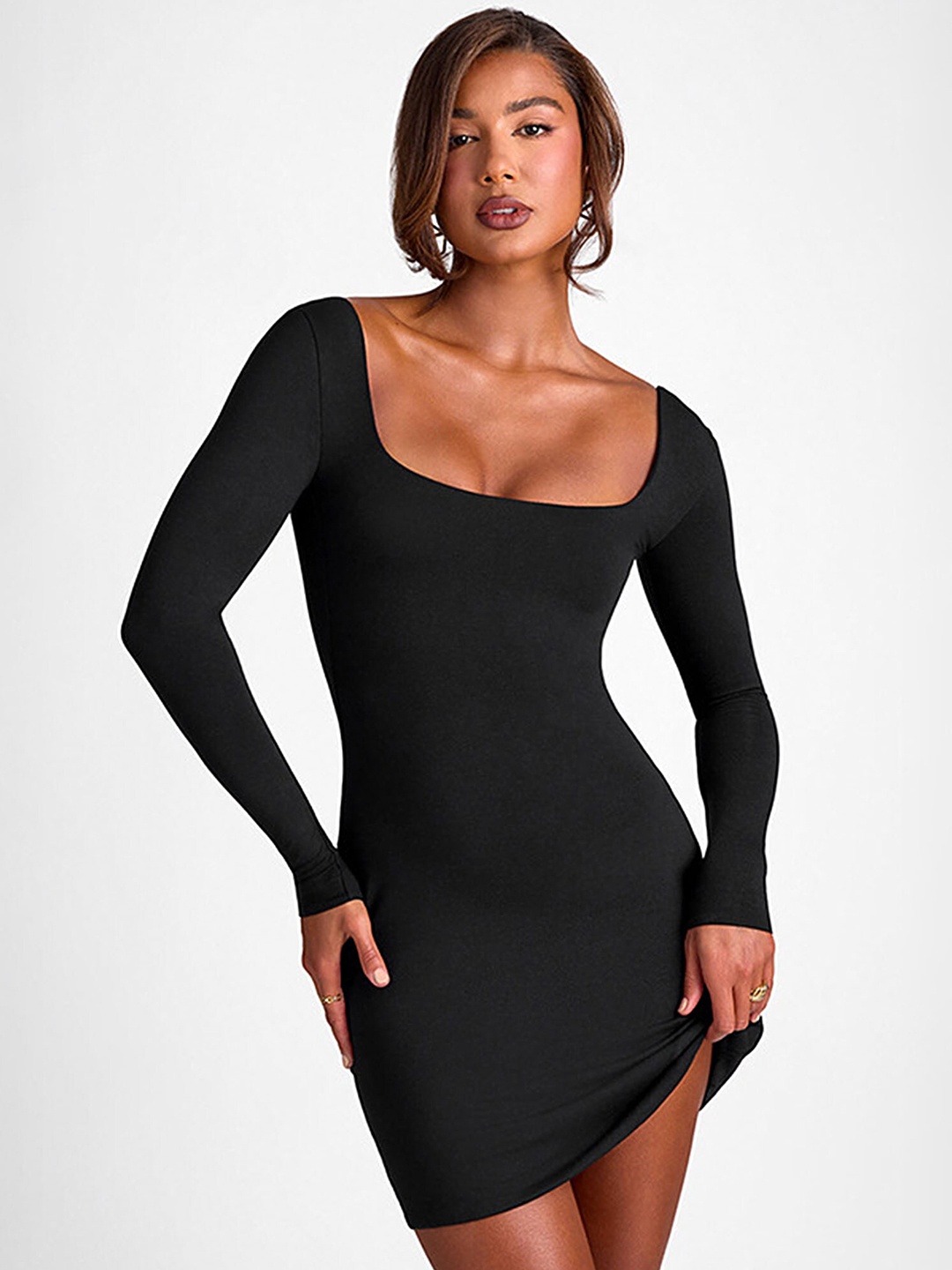 

LULU & SKY Long Sleeves Tie Up Sheath Mini Dress, Black