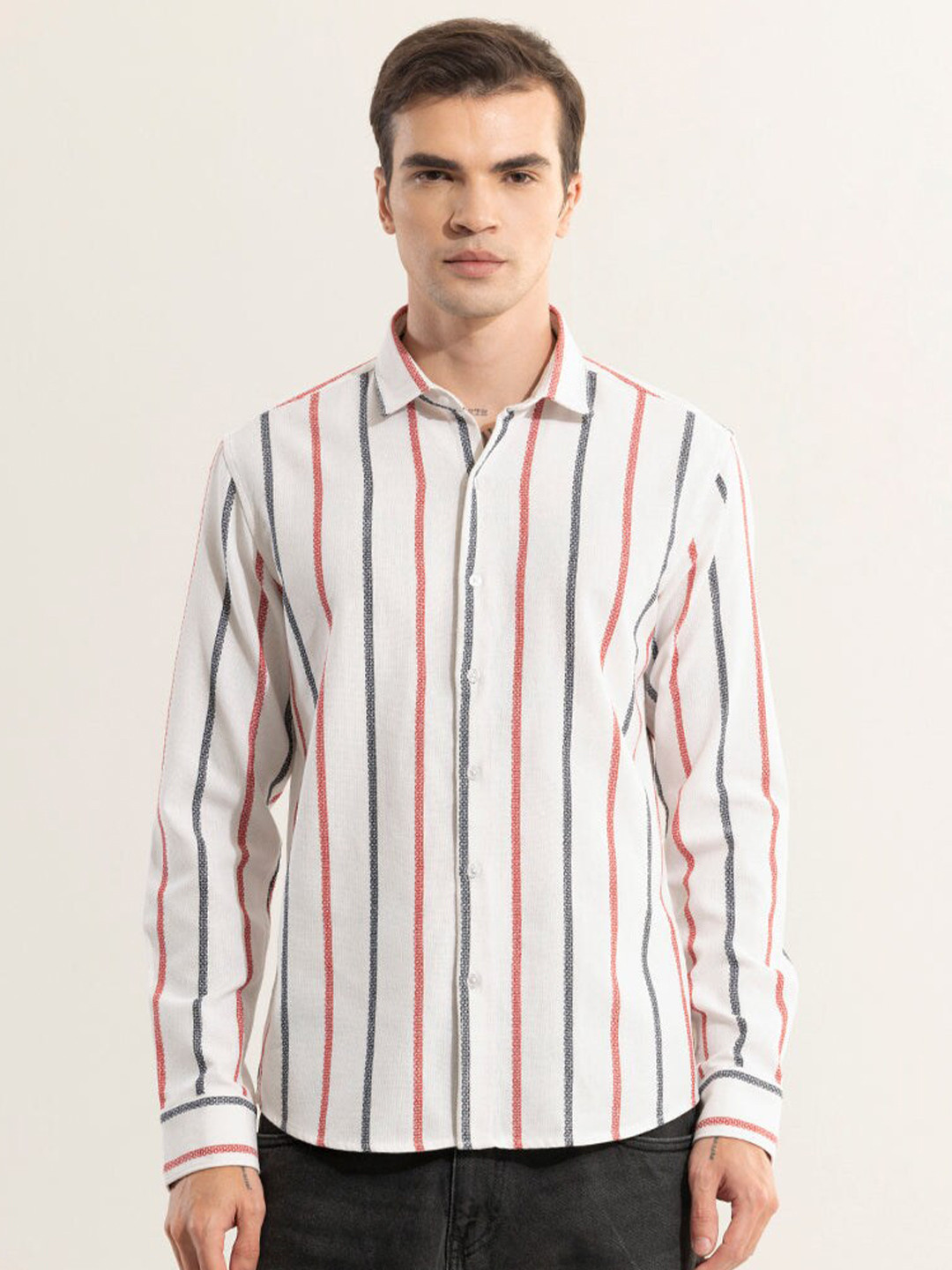 

Snitch Classic Slim Fit Spread Collar Cotton Curved Casual Shirt, White