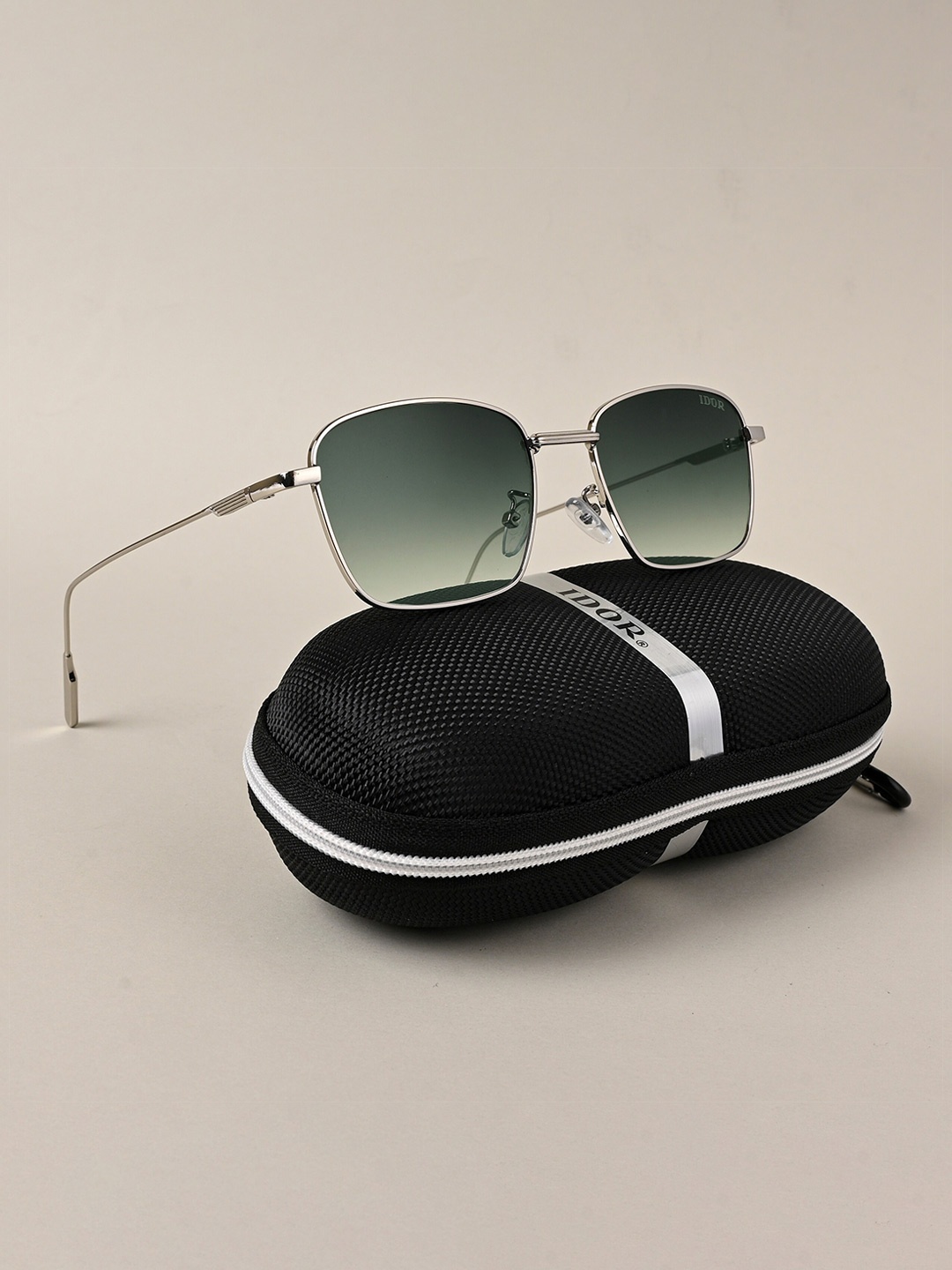 

IDOR Unisex Rectangle Sunglasses with UV Protected Lens 2261-SLV-GRN, Green