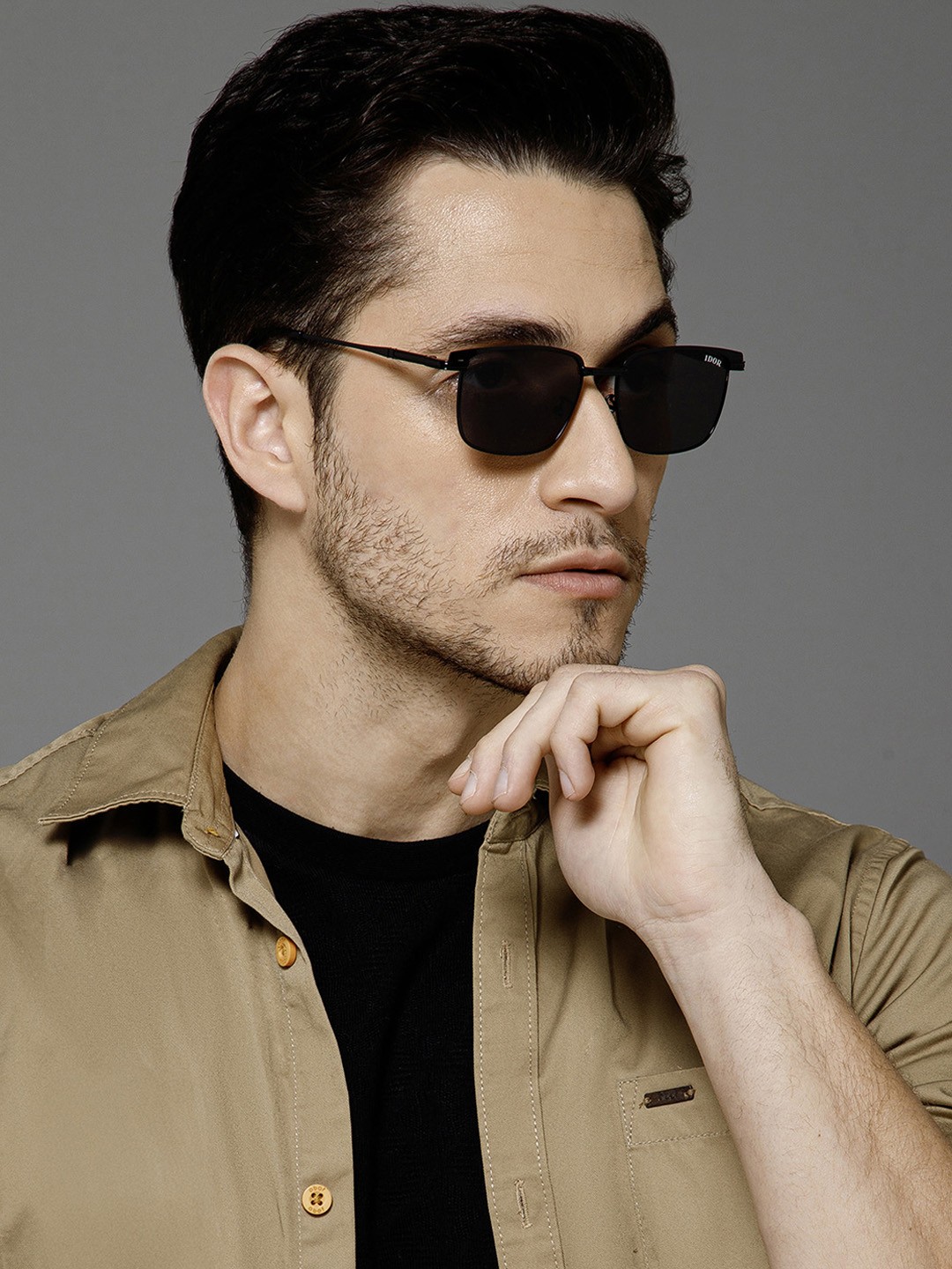

IDOR Unisex Rectangle Sunglasses with UV Protected Lens 2300-GD-BRW, Brown
