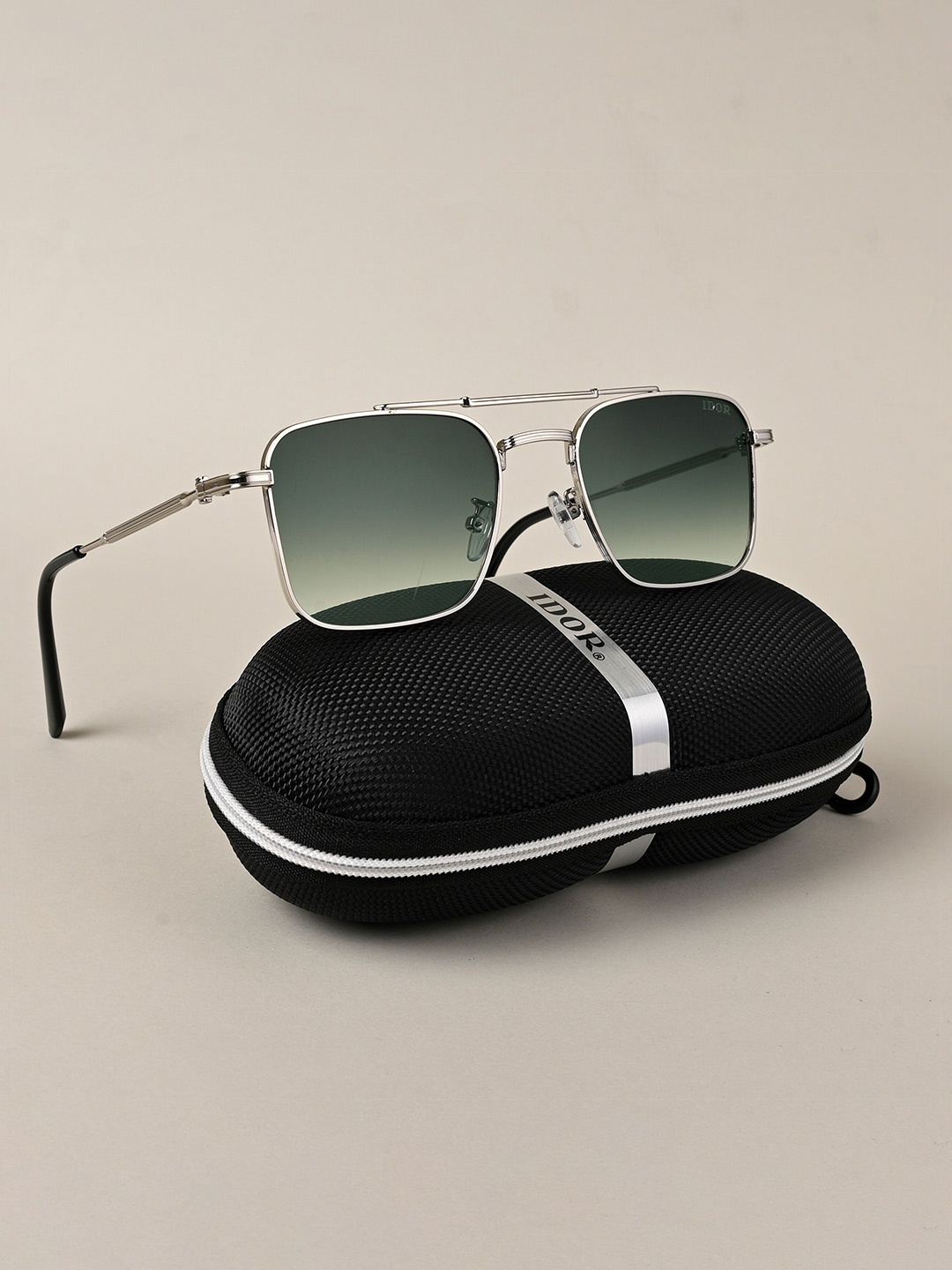 

IDOR Unisex Rectangle Sunglasses with UV Protected Lens 2286-SLV-GRN, Green