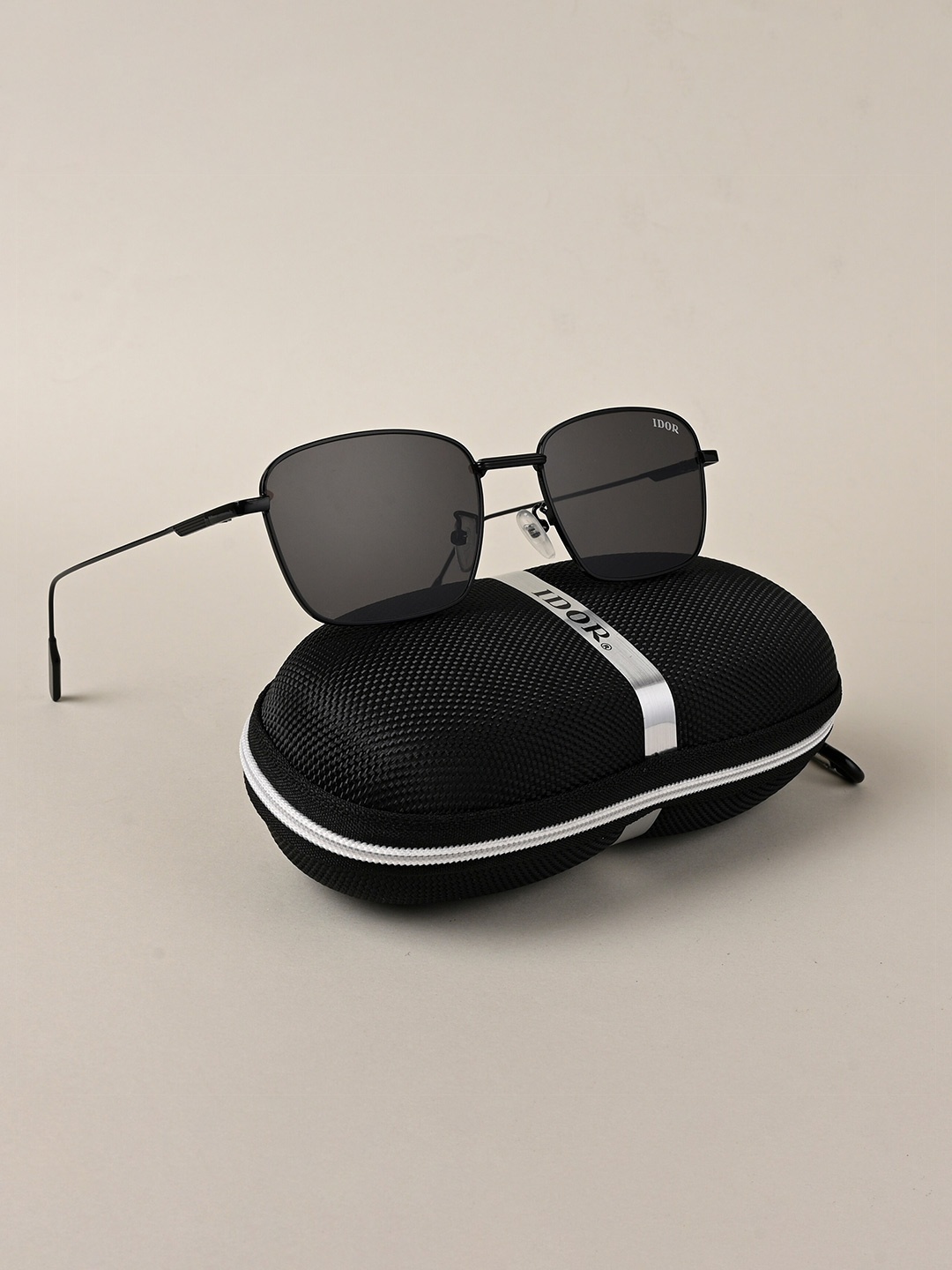 

IDOR Unisex Rectangle Sunglasses with UV Protected Lens 2261-BLK, Black
