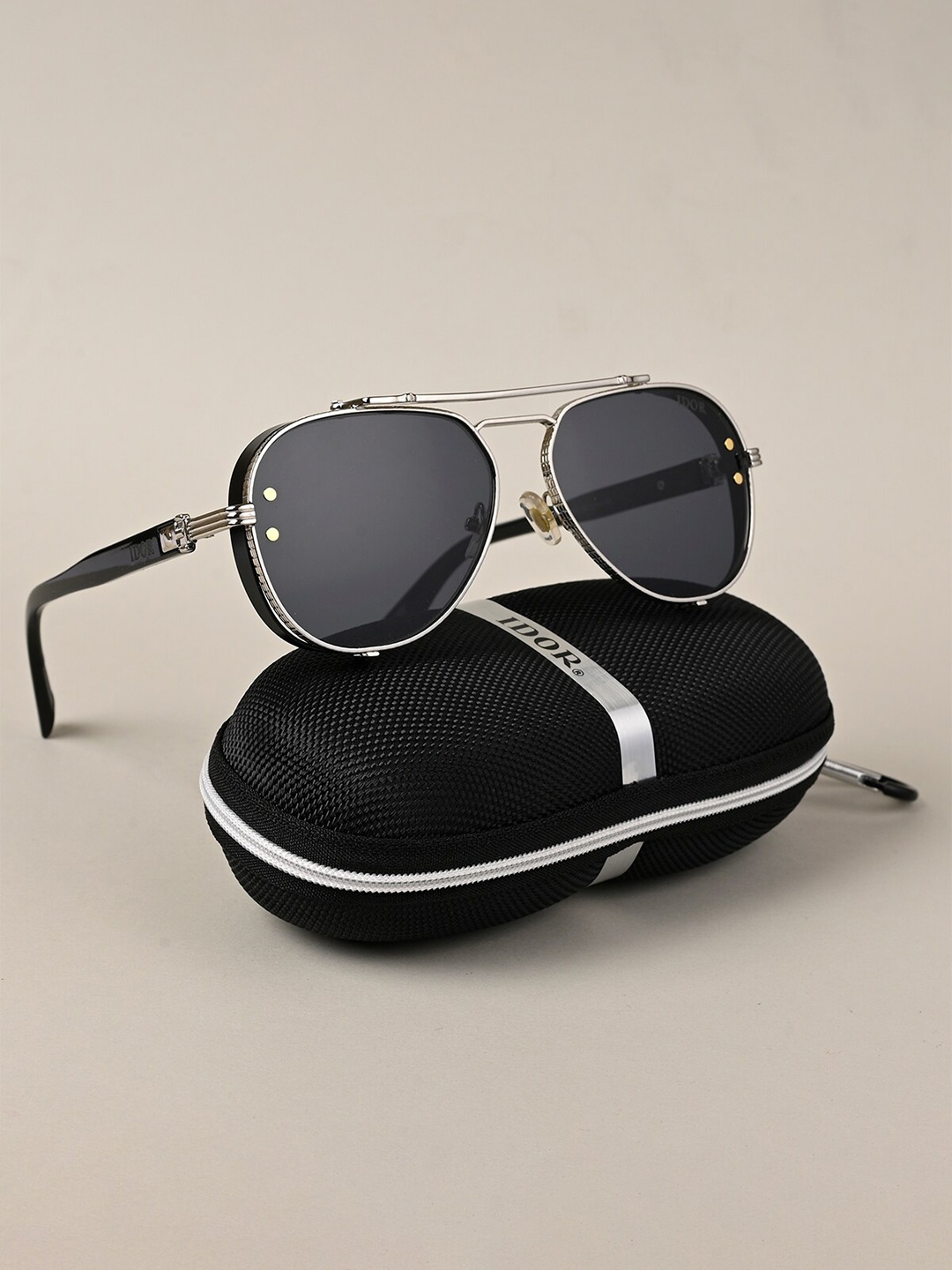 

IDOR Unisex Aviator Sunglasses with UV Protected Lens 252-BLK, Black