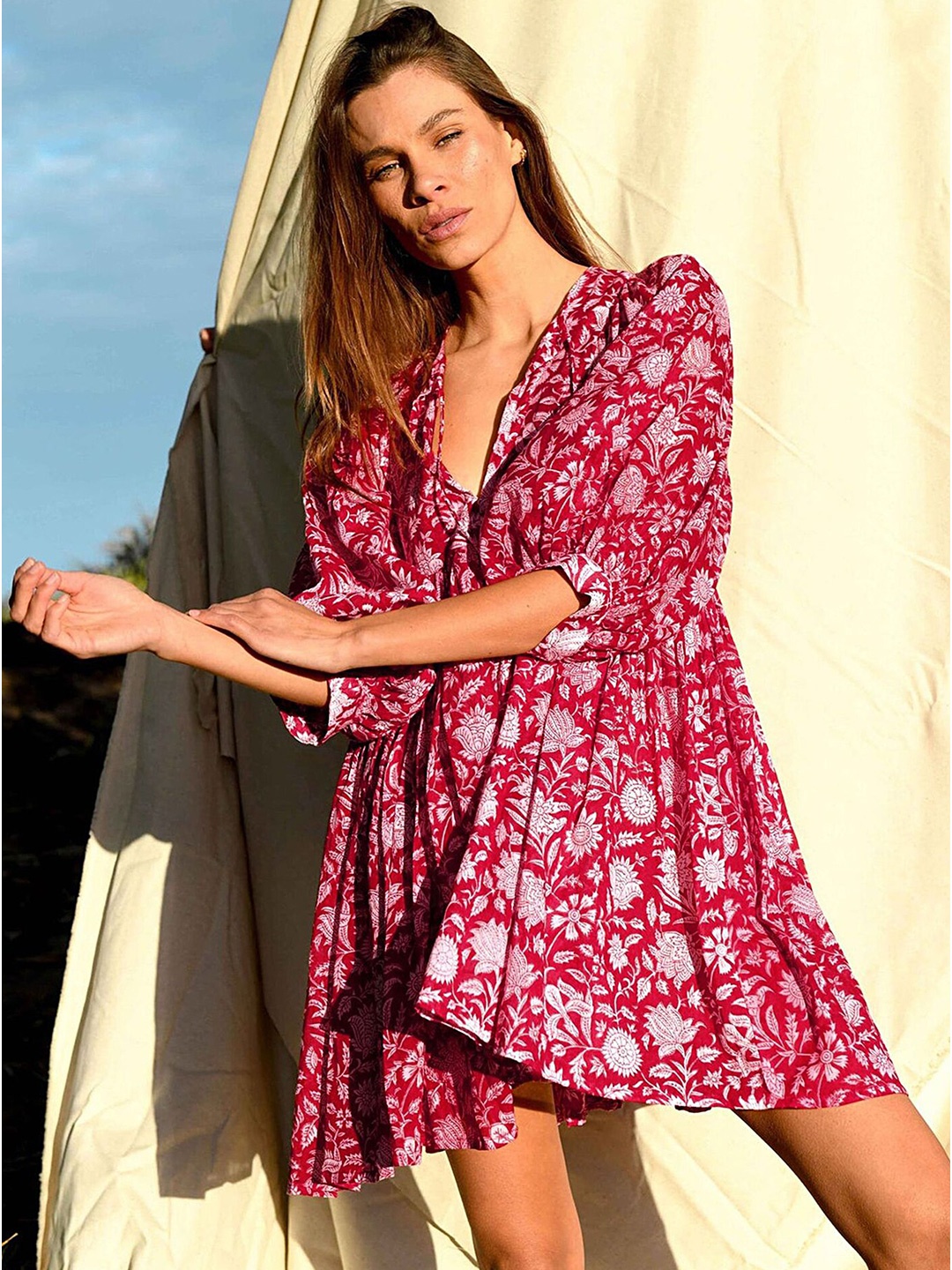 

LULU & SKY Floral Printed Fit & Flare Dress, Red