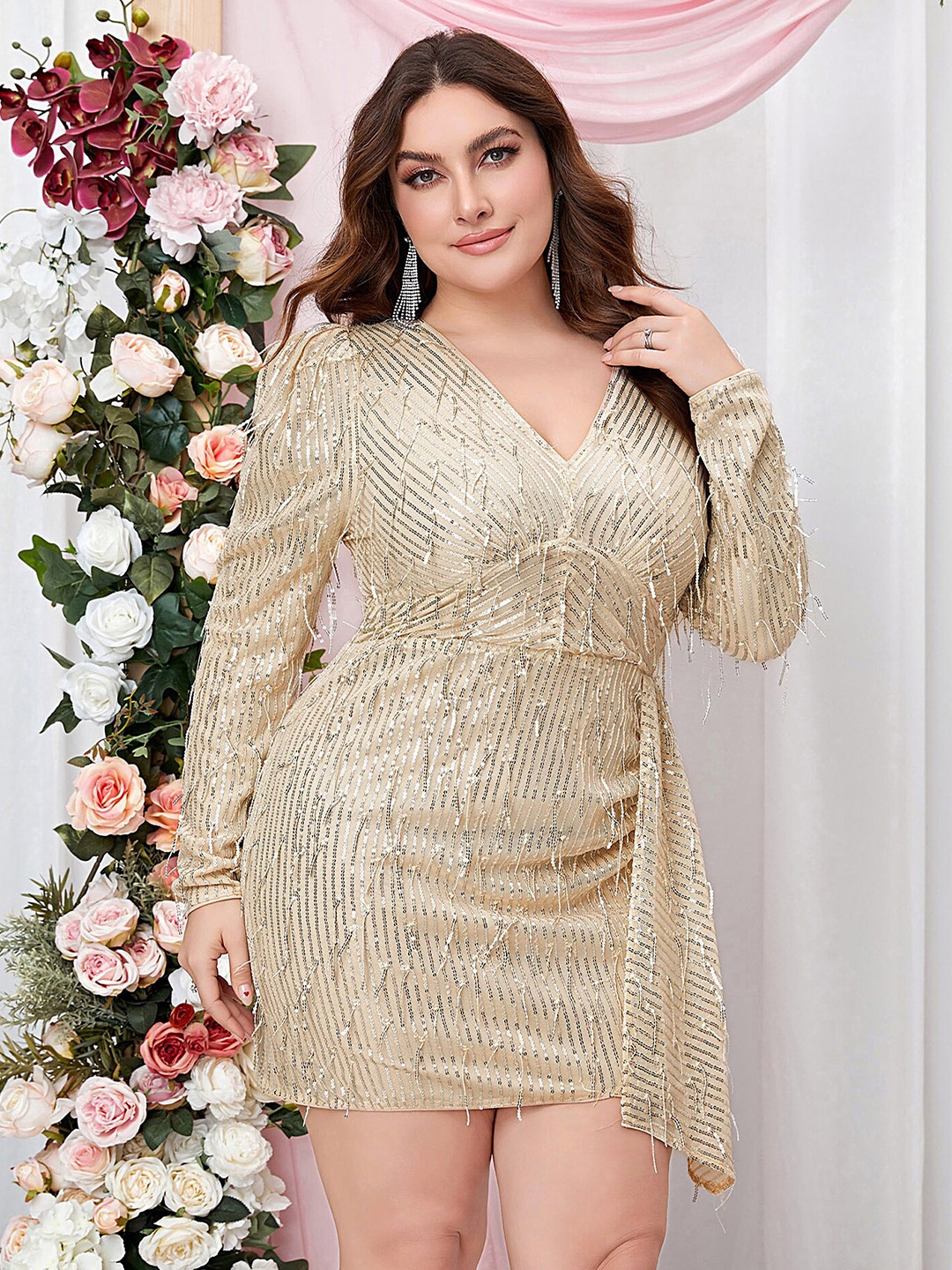 

LULU & SKY Embellished Puff Sleeves Sheath Dress, Champagne