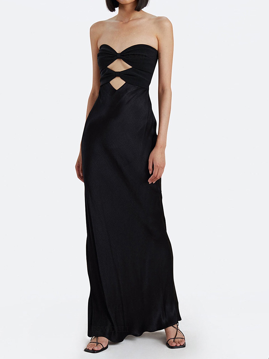 

LULU & SKY Strapless Cut Out Maxi Dress, Black