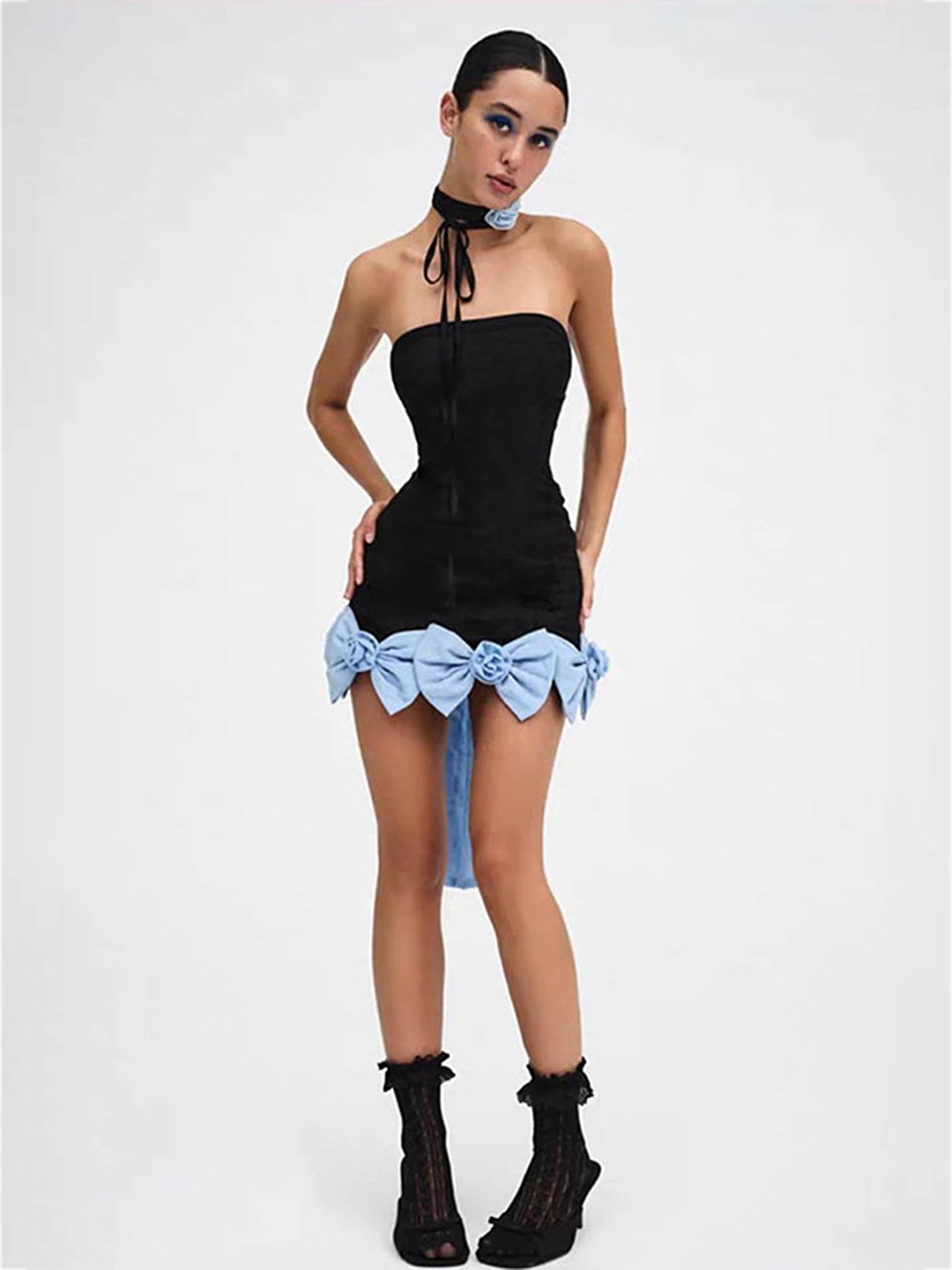 

LULU & SKY Bow Detail Strapless Bodycon Mini Dress, Black