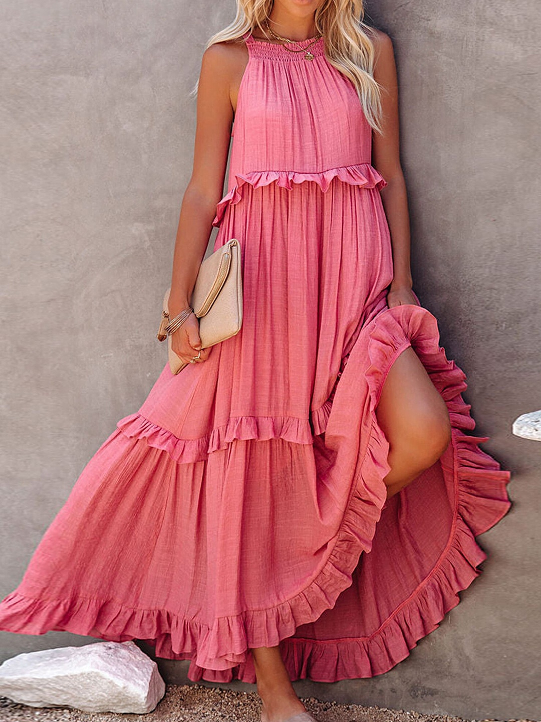 

LULU & SKY Round Neck Maxi Dress, Pink