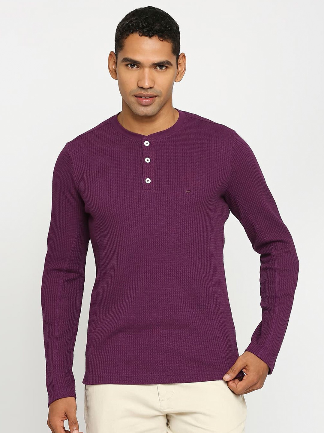

Basics Henley Neck Slim Fit Cotton T-shirt, Purple