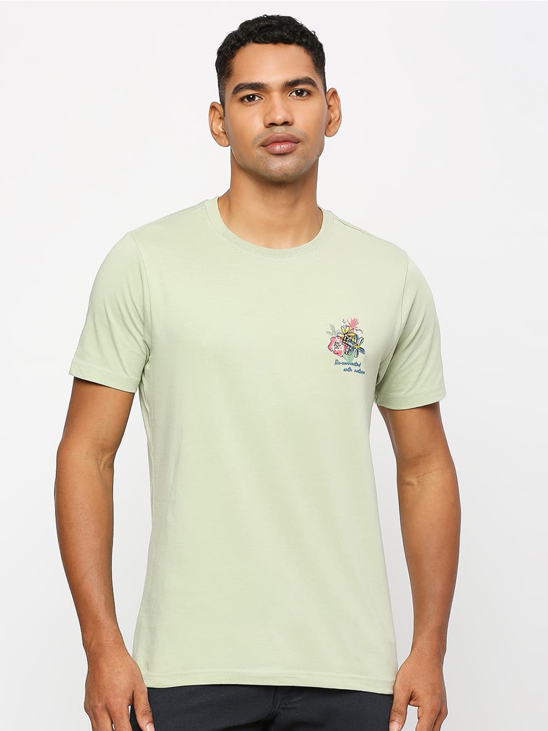 Basics Short Sleeves Cotton Slim Fit T-shirt, Green