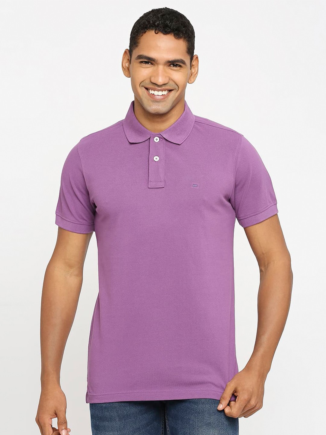 

Basics Polo Collar Cotton Slim Fit T-shirt, Purple