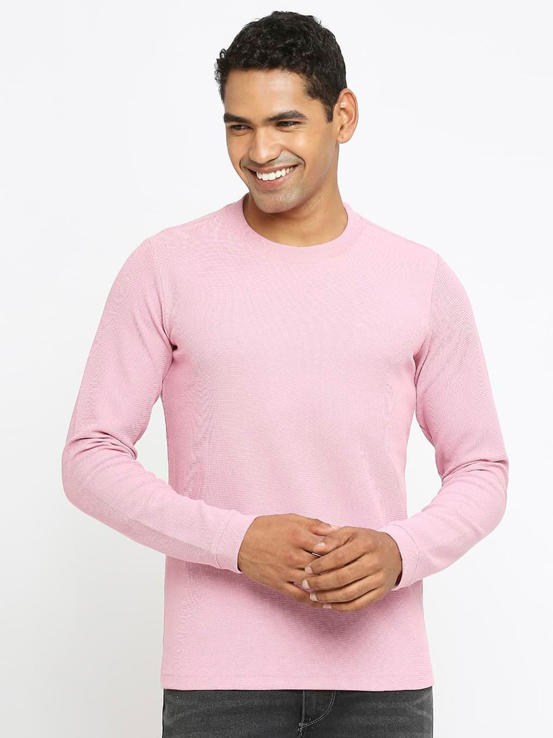 

Basics Round Neck Long Sleeves Cotton T-Shirt, Pink