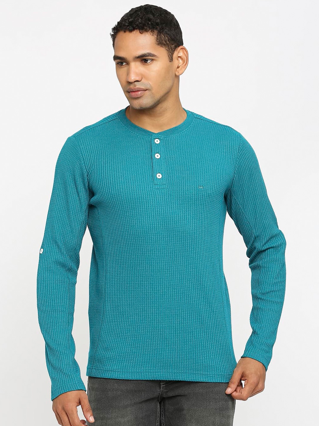 

Basics Henley Neck Slim Fit Cotton T-shirt, Green