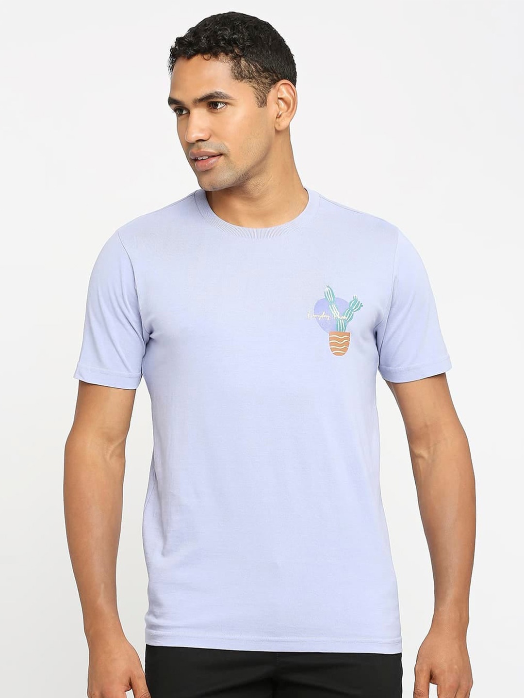 

Basics Graphic Printed Cotton Slim Fit T-shirt, Purple