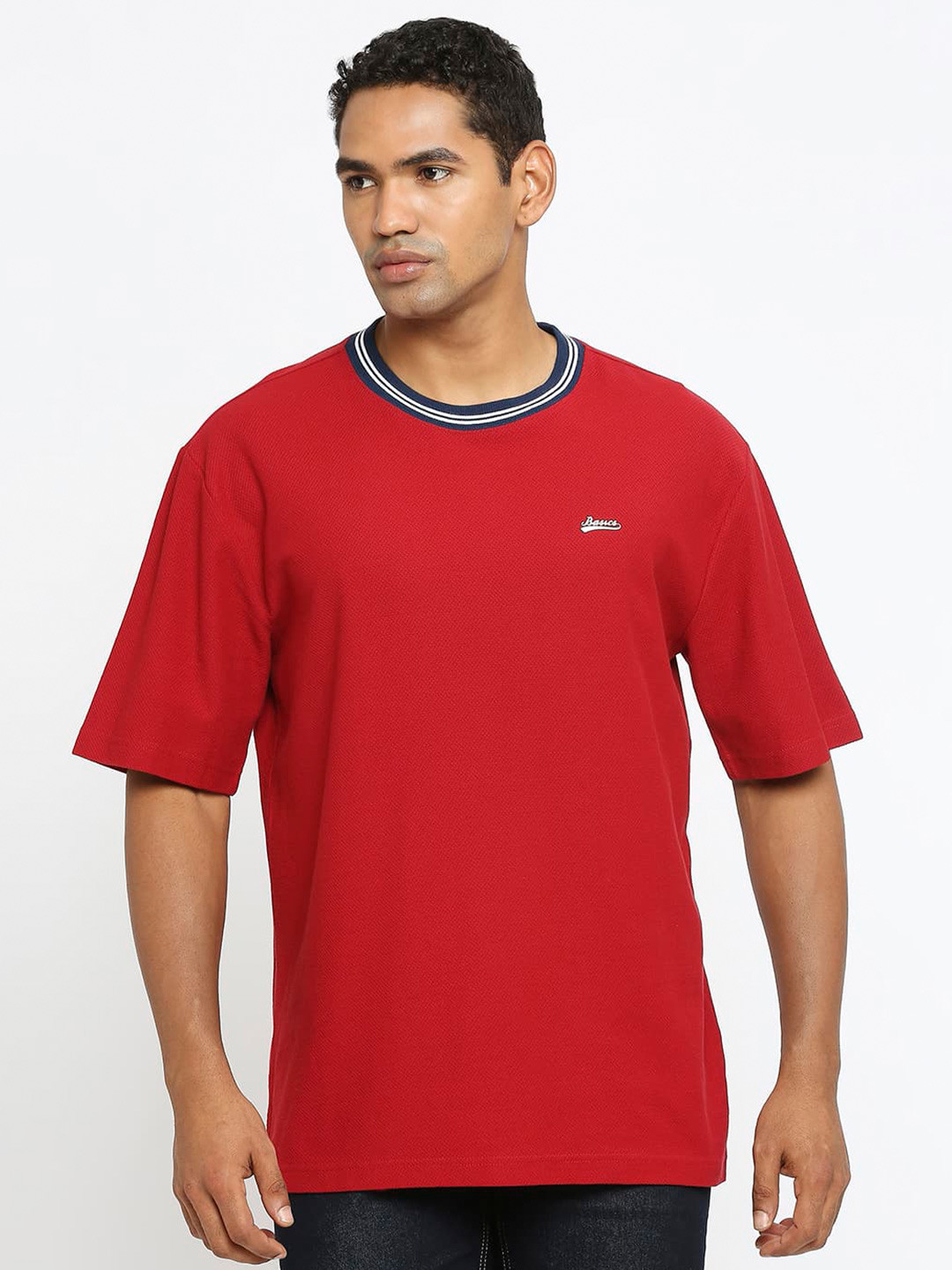 

Basics Round Neck Cotton Slim Fit T-shirt, Red