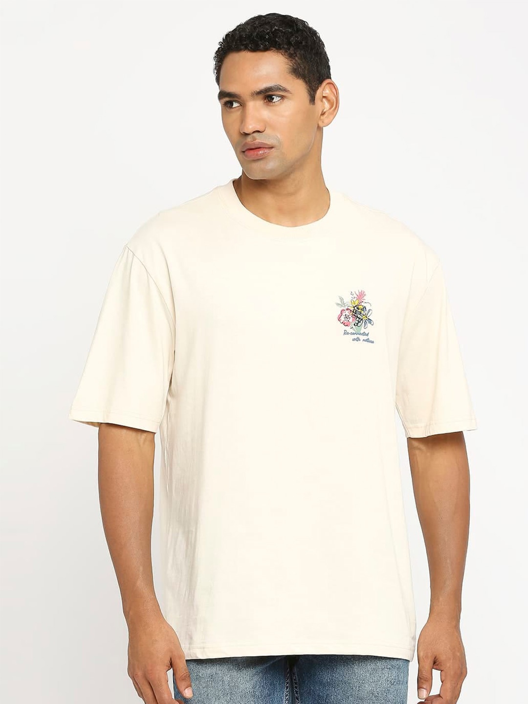

Basics Round Neck Cotton Relaxed Fit T-shirt, Peach
