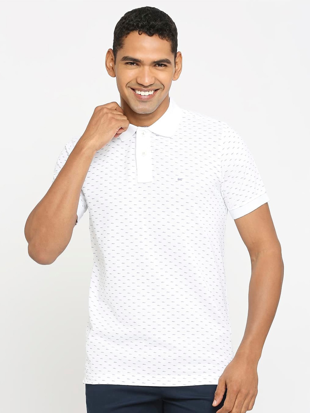 

Basics Printed Polo Collar Cotton Slim Fit T-shirt, White
