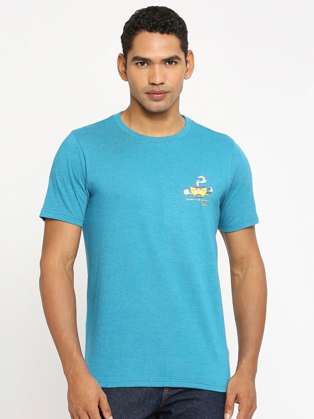 

Basics Round Neck Cotton Slim Fit T-shirt, Blue