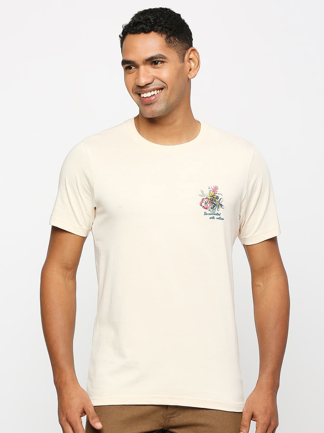 

Basics Round Neck Cotton Slim Fit T-shirt, Peach