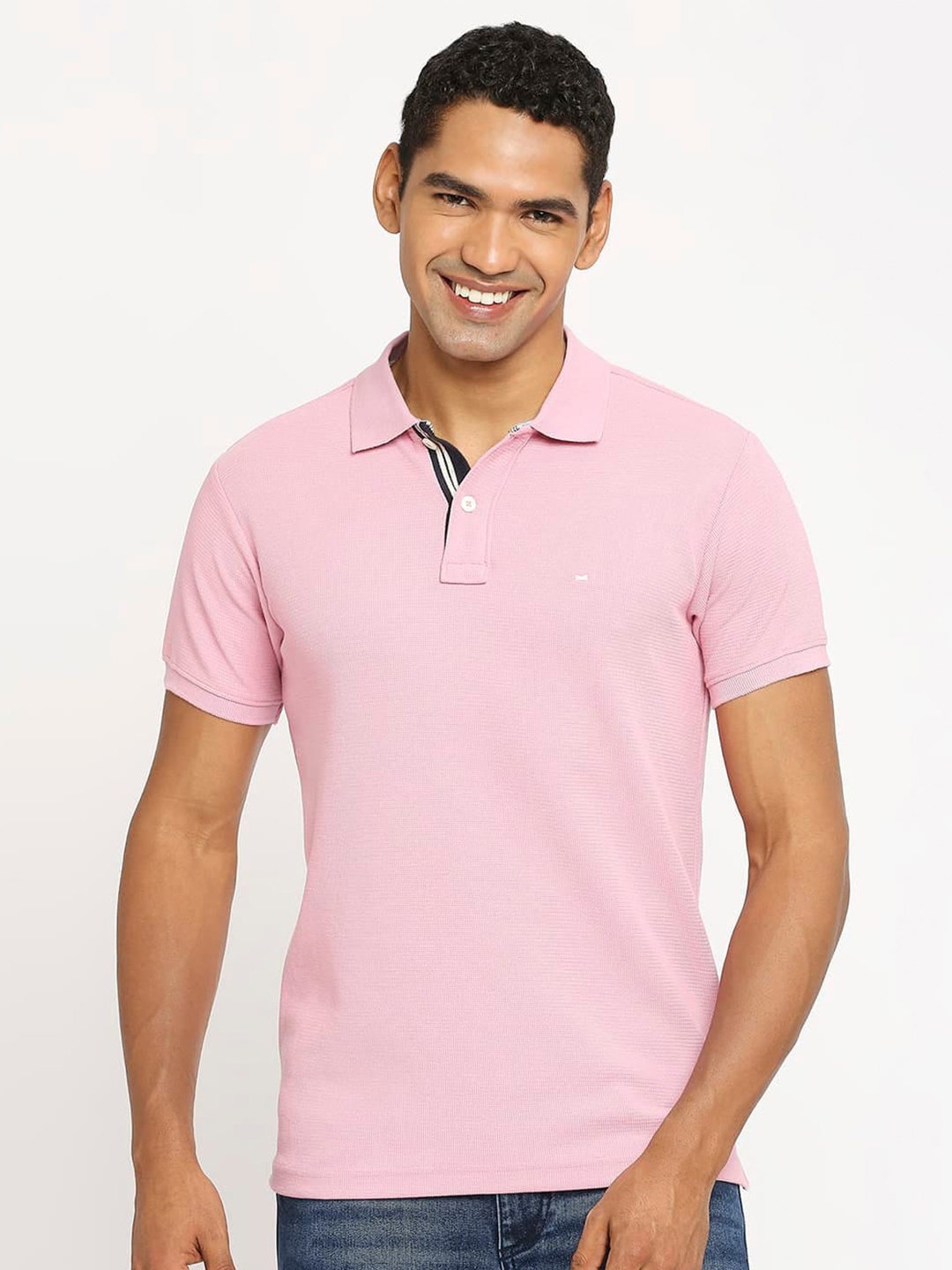 

Basics Polo Collar Cotton Slim Fit T-shirt, Pink