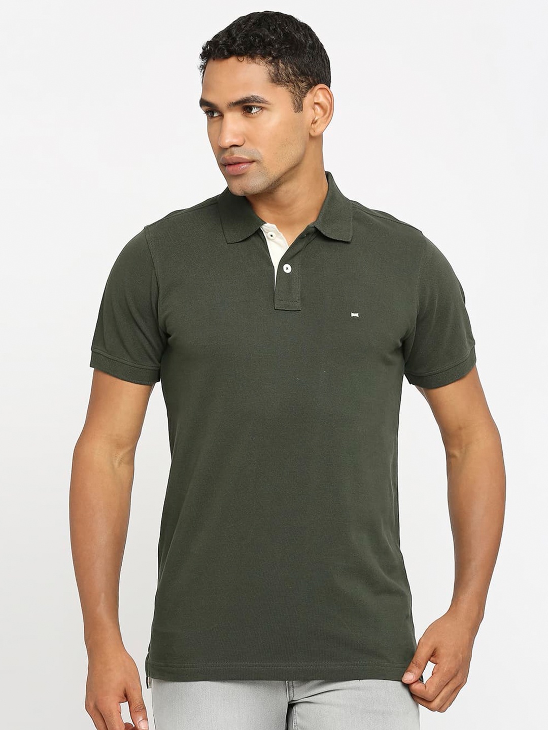 

Basics Polo Collar Cotton Slim Fit T-shirt, Green