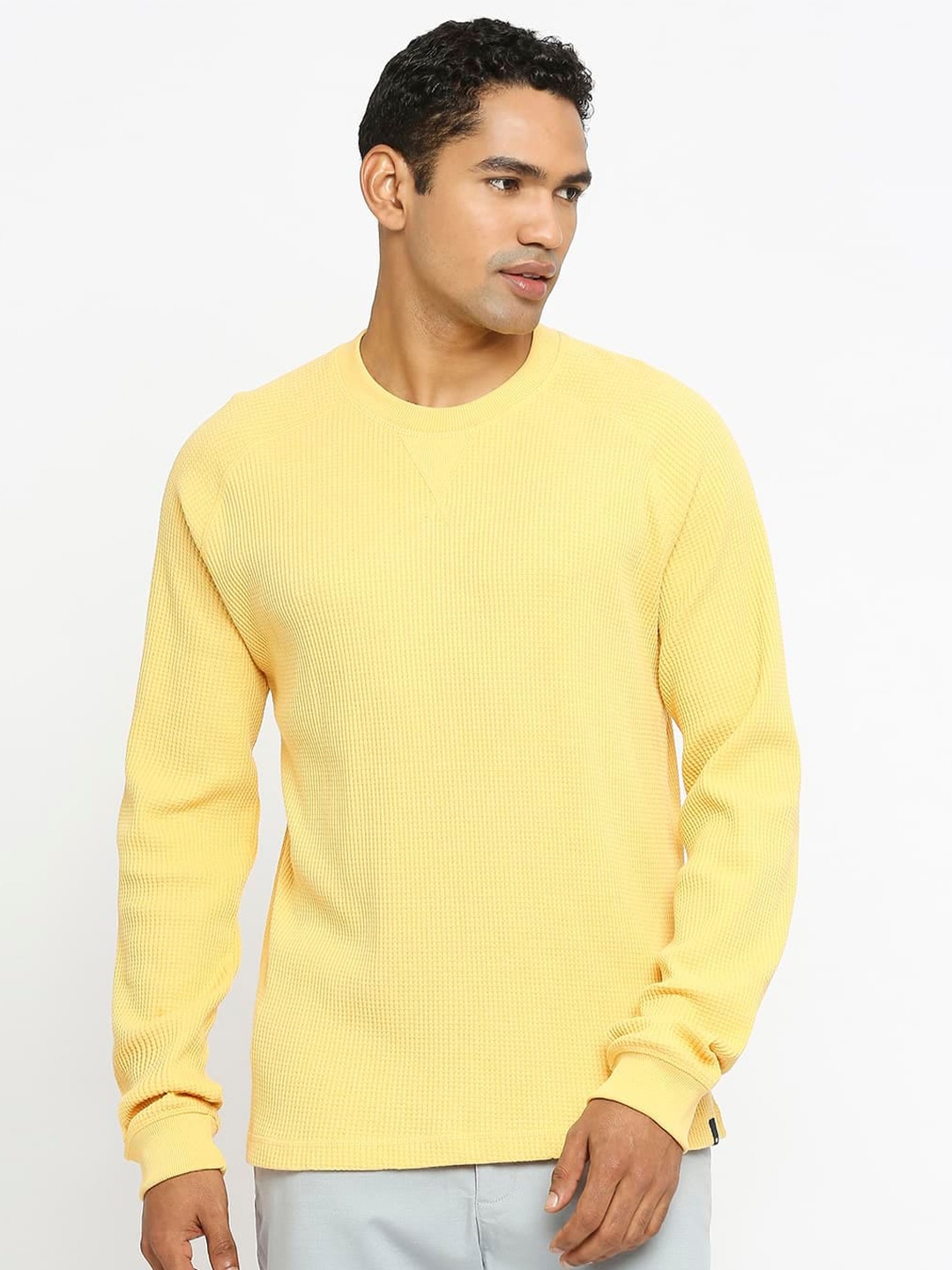 

Basics Round Neck Cotton Slim Fit T-shirt, Yellow