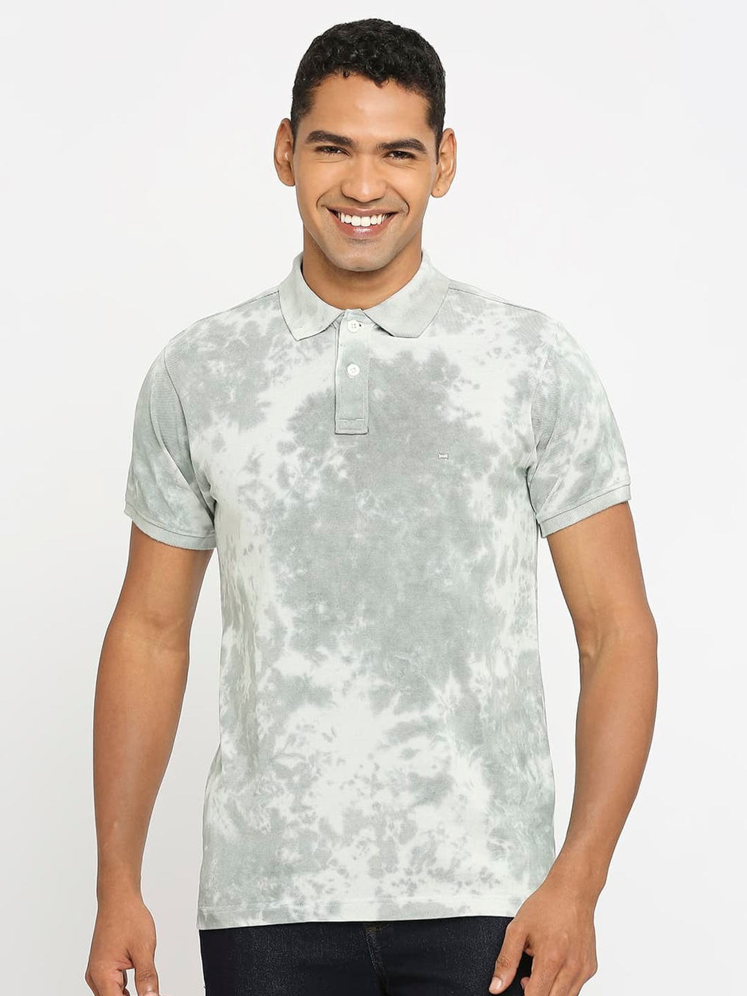 

Basics Tie and Dye Polo Collar Cotton Slim Fit T-shirt, Grey