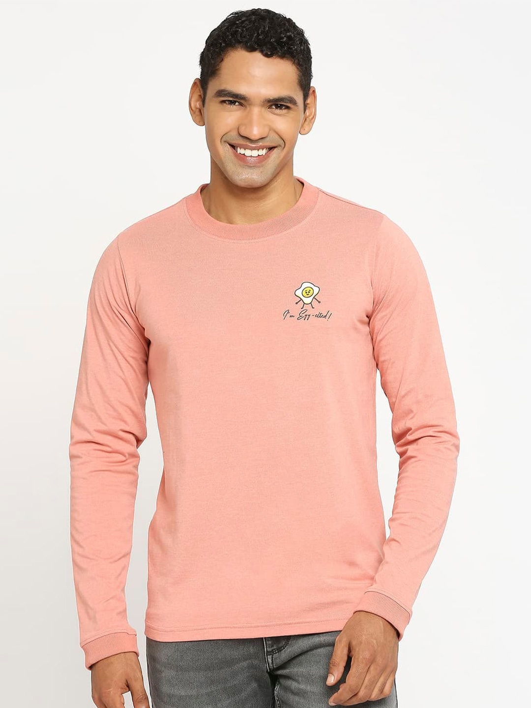 

Basics Round Neck Cotton Slim Fit T-shirt, Peach