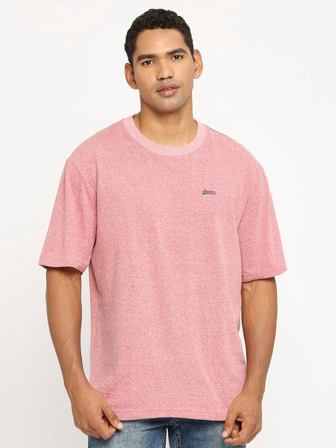 

Basics Round Neck Cotton Relaxed Fit T-shirt, Peach