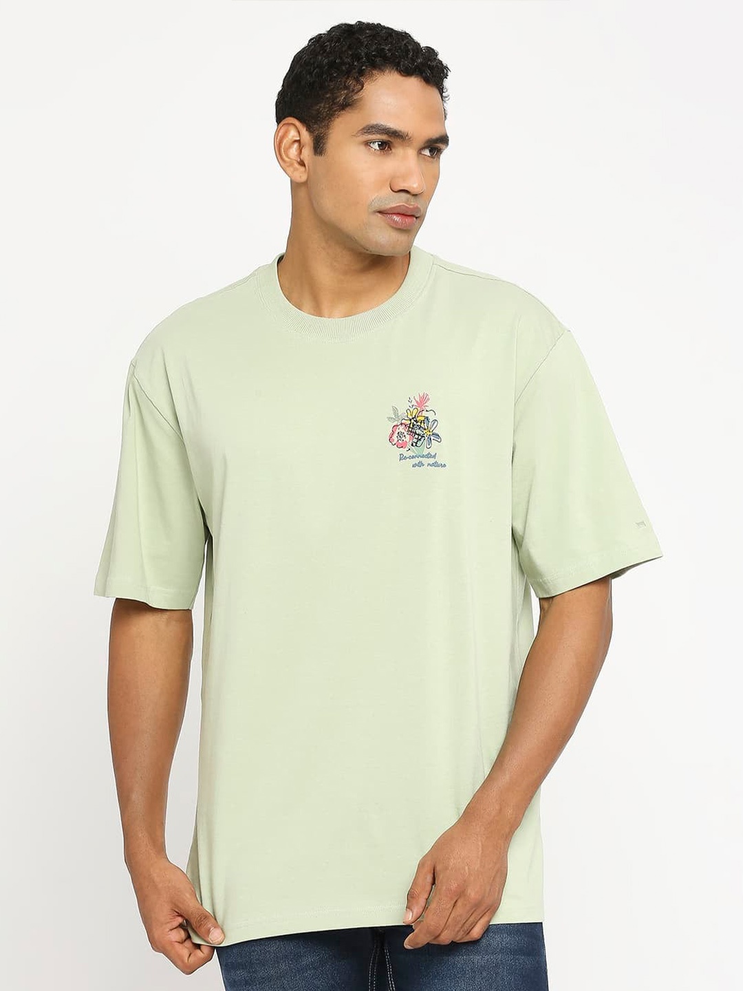 

Basics Round Neck Cotton Relaxed Fit T-shirt, Green