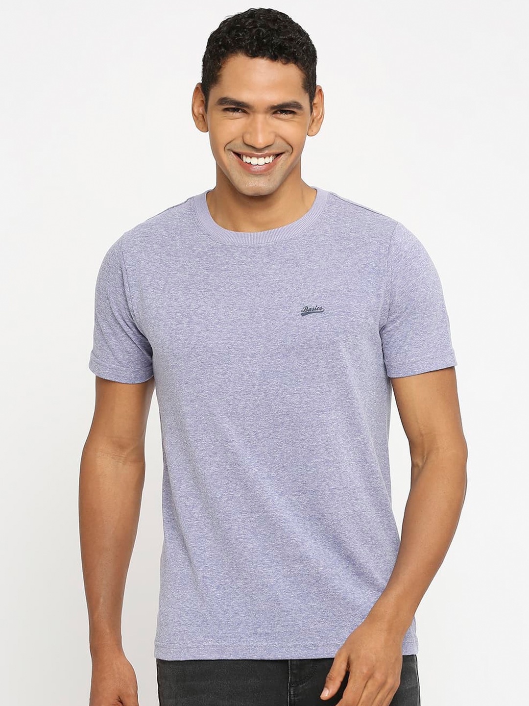 

Basics Round Neck Cotton Slim Fit T-shirt, Purple