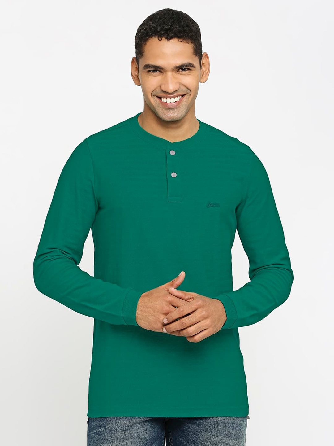 

Basics Henley Neck Cotton Slim Fit T-shirt, Green