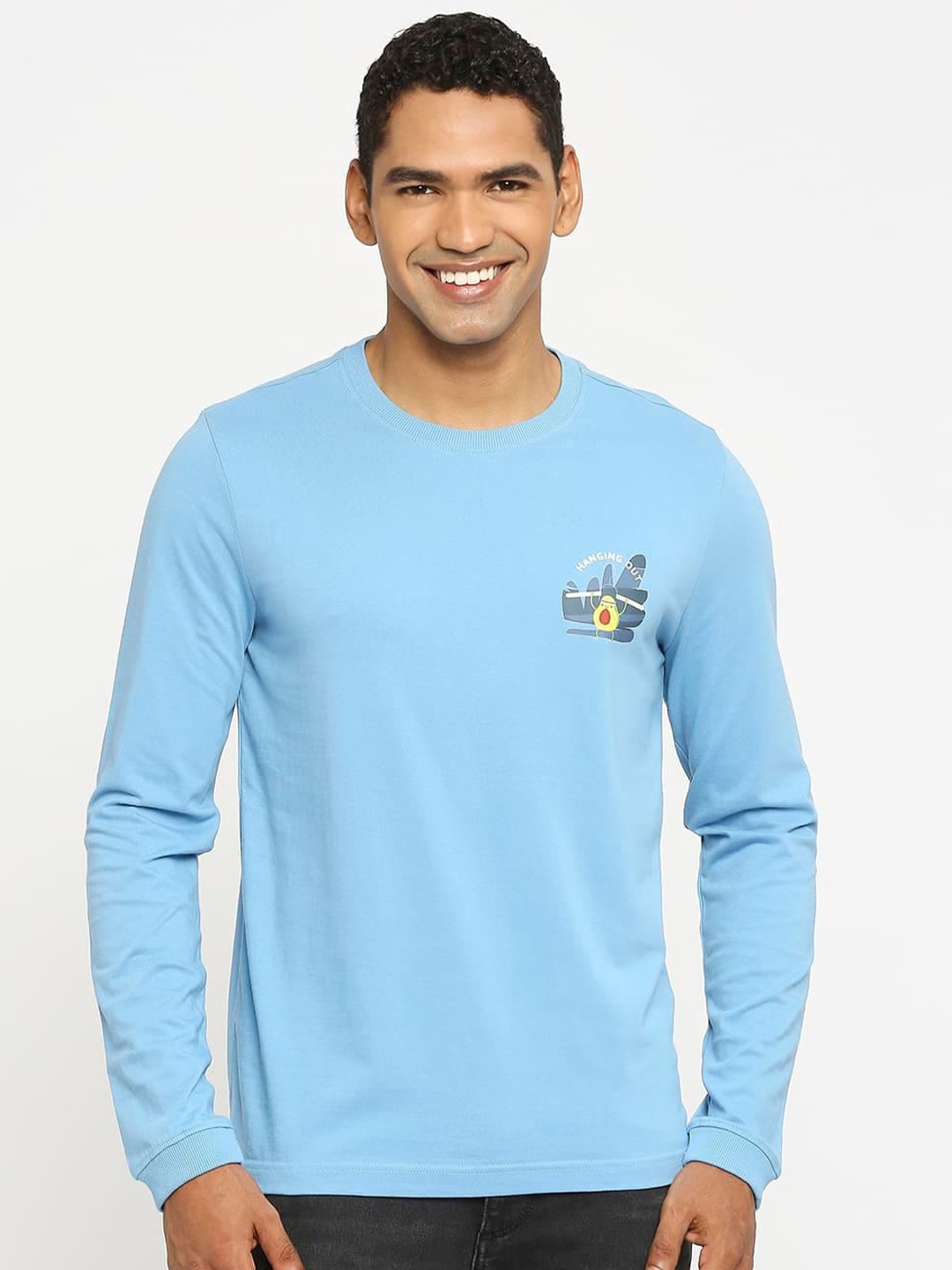 

Basics Round Neck Cotton Slim Fit T-shirt, Blue