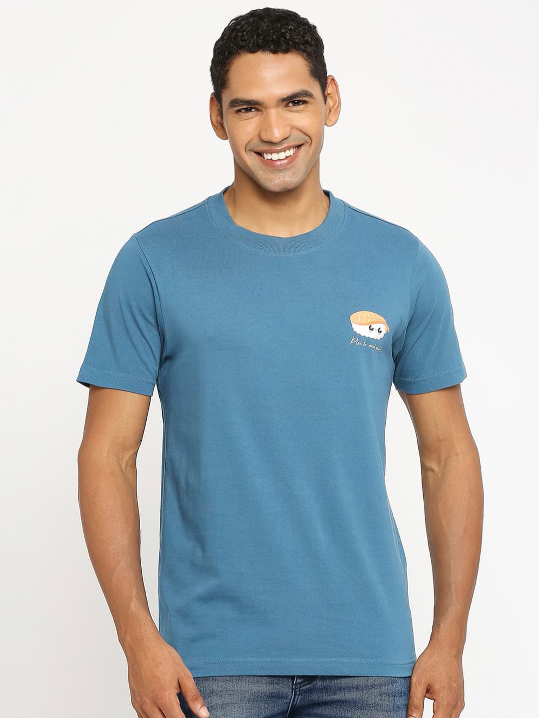 

Basics Round Neck Cotton Slim Fit T-shirt, Blue