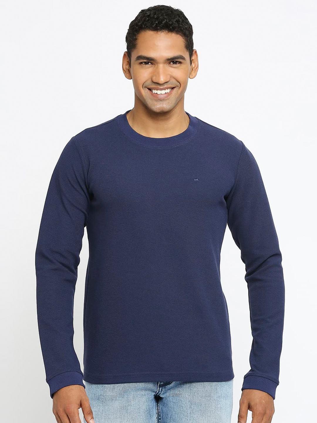 

Basics Round Neck Cotton Slim Fit T-shirt, Blue