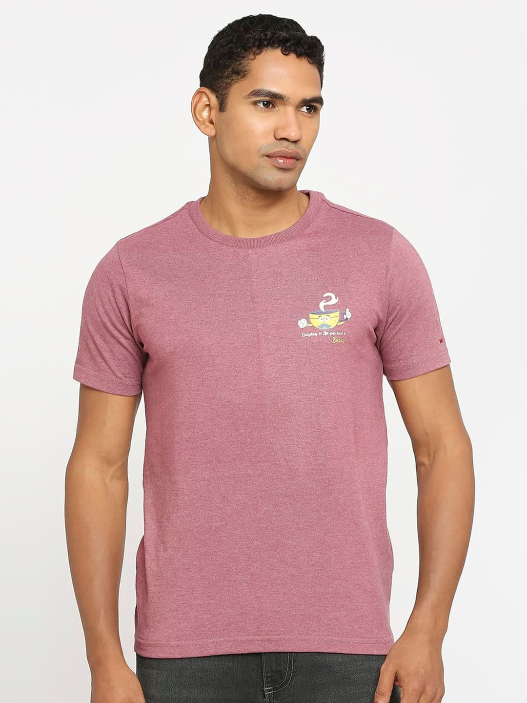 

Basics Round Neck Cotton Slim Fit T-shirt, Pink