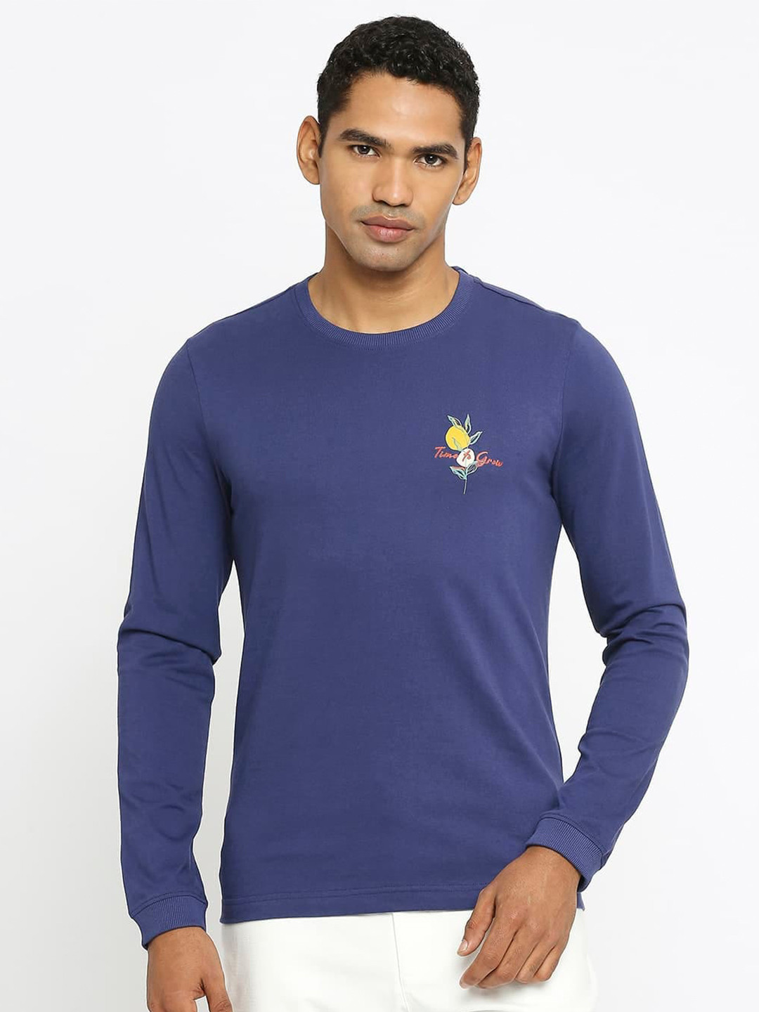 

Basics Round Neck Cotton Slim Fit T-shirt, Blue
