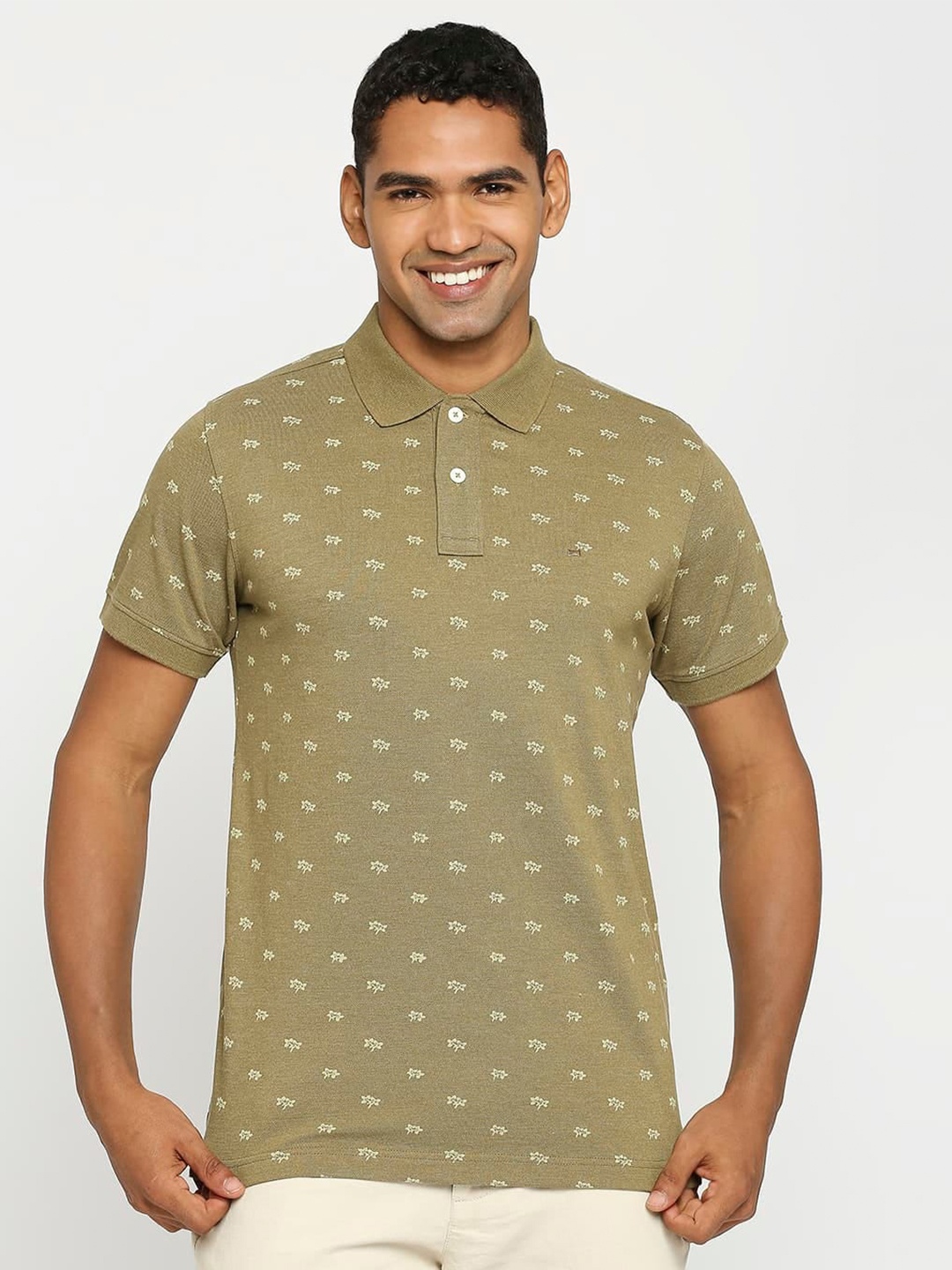 

Basics Printed Polo Collar Slim Fit T-shirt, Green
